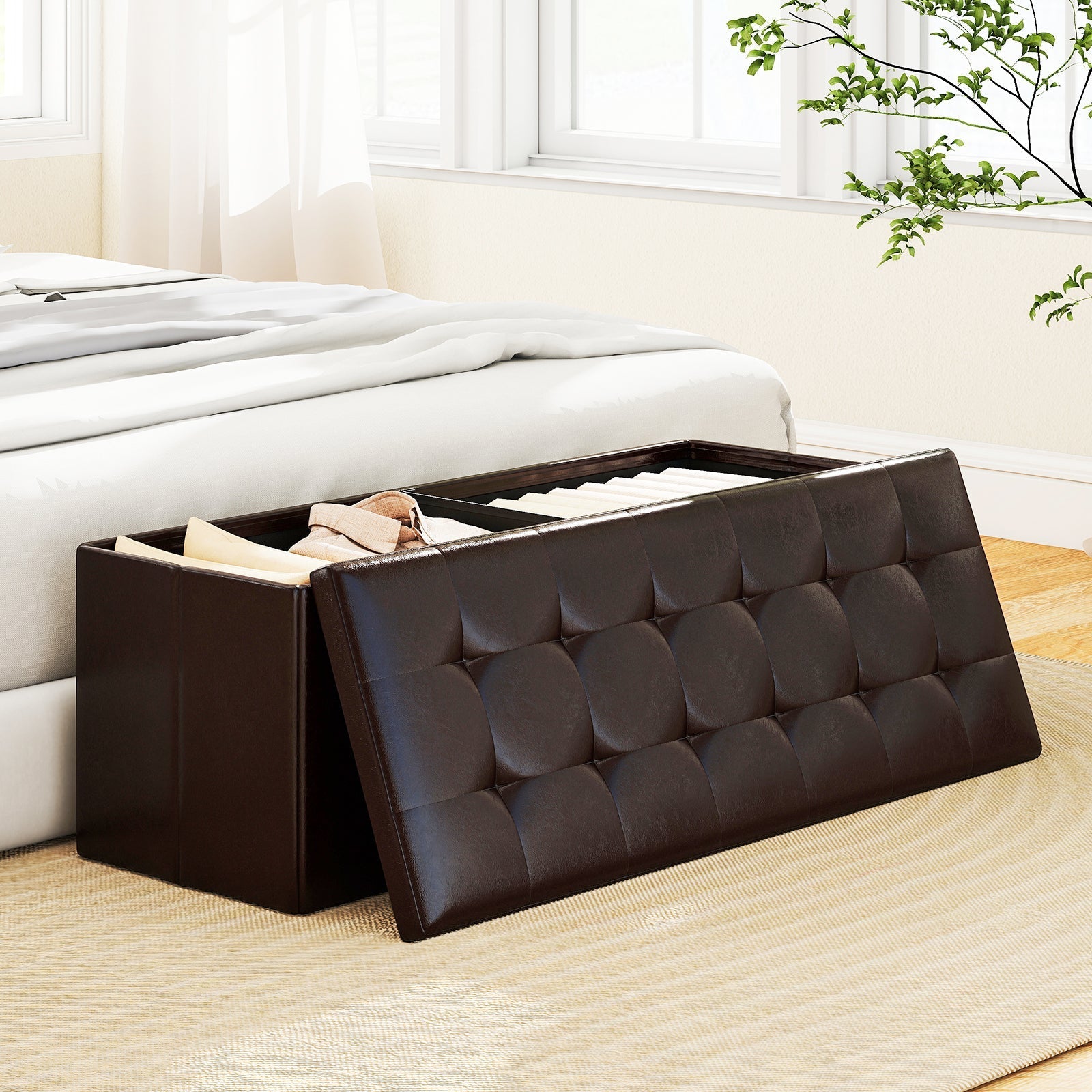 43 Inches Folding Storage Ottoman Bench Foot Rest Stool End of Bed Bench