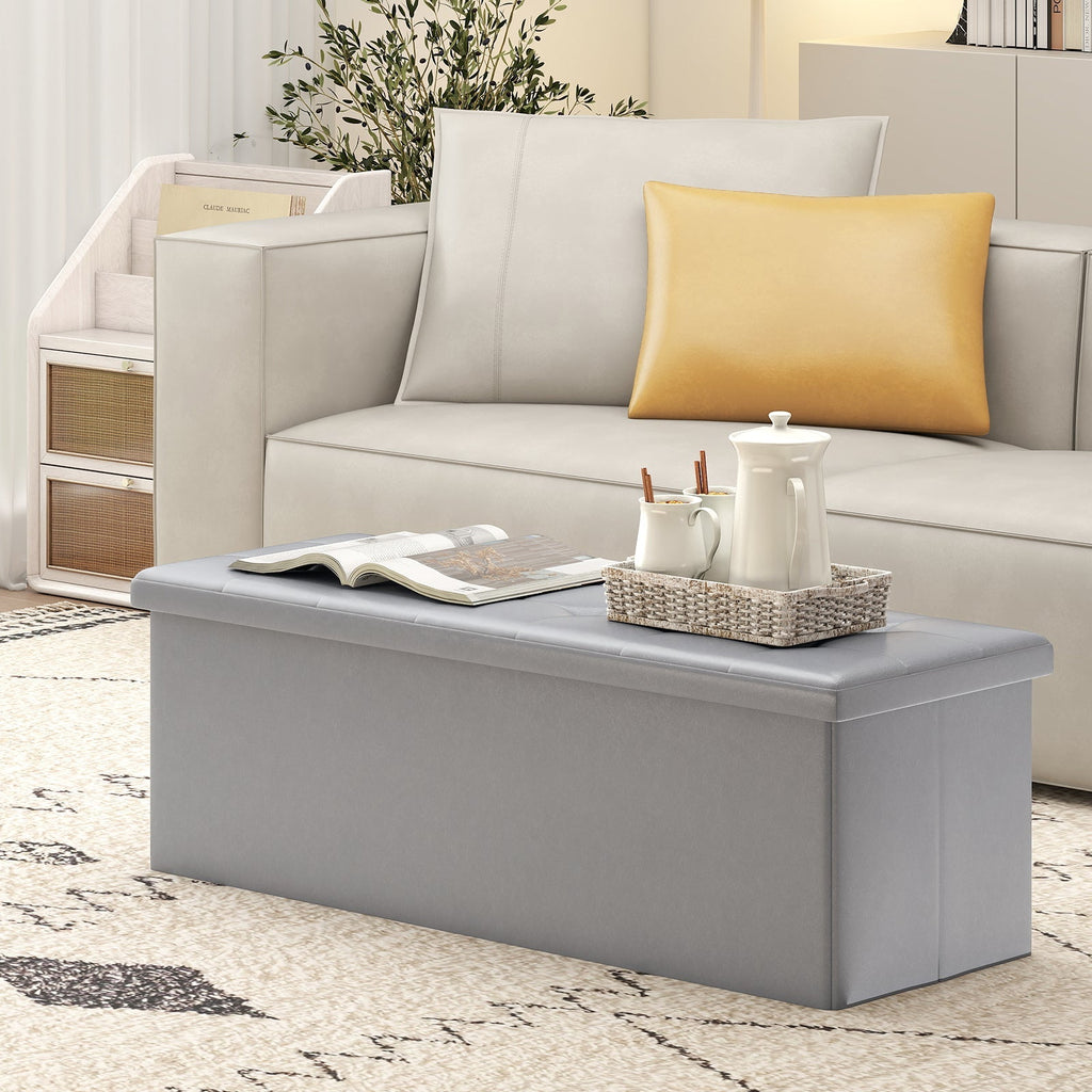 43 Inches Folding Storage Ottoman Bench Foot Rest Stool End of Bed Bench