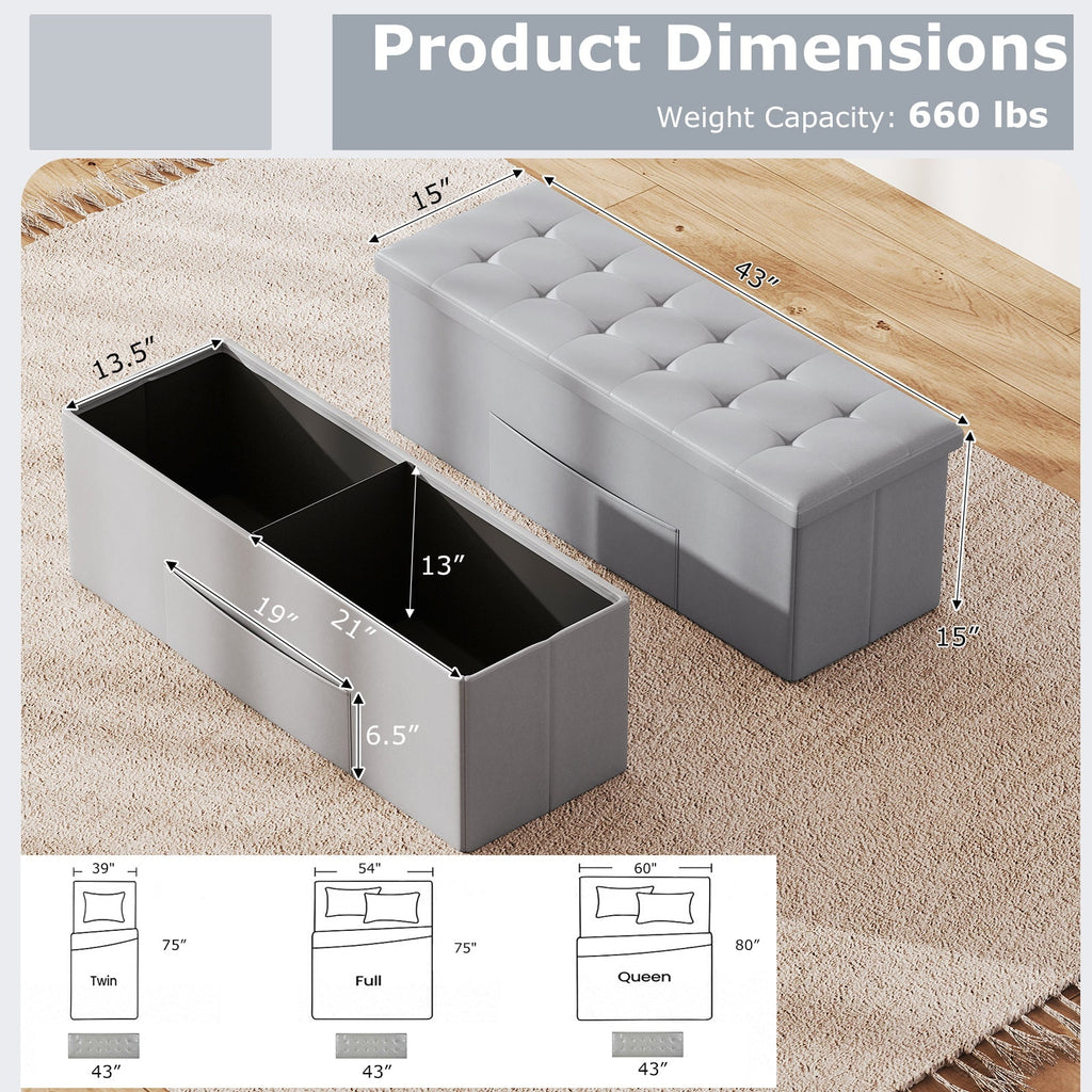 43 Inches Folding Storage Ottoman Bench Foot Rest Stool End of Bed Bench
