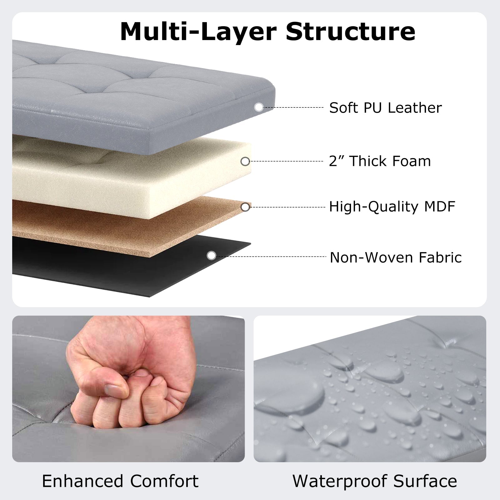 43 Inches Folding Storage Ottoman Bench Foot Rest Stool End of Bed Bench