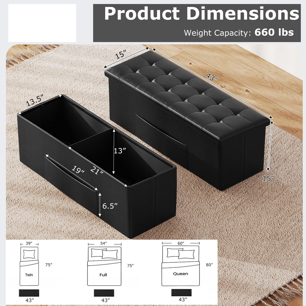 43 Inches Folding Storage Ottoman Bench Foot Rest Stool End of Bed Bench