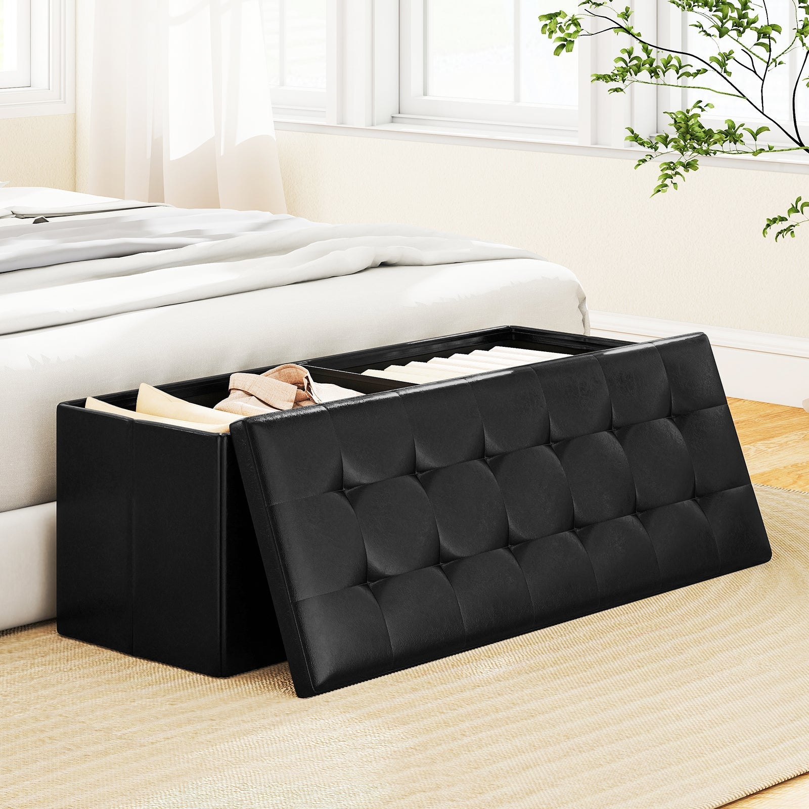 43 Inches Folding Storage Ottoman Bench Foot Rest Stool End of Bed Bench