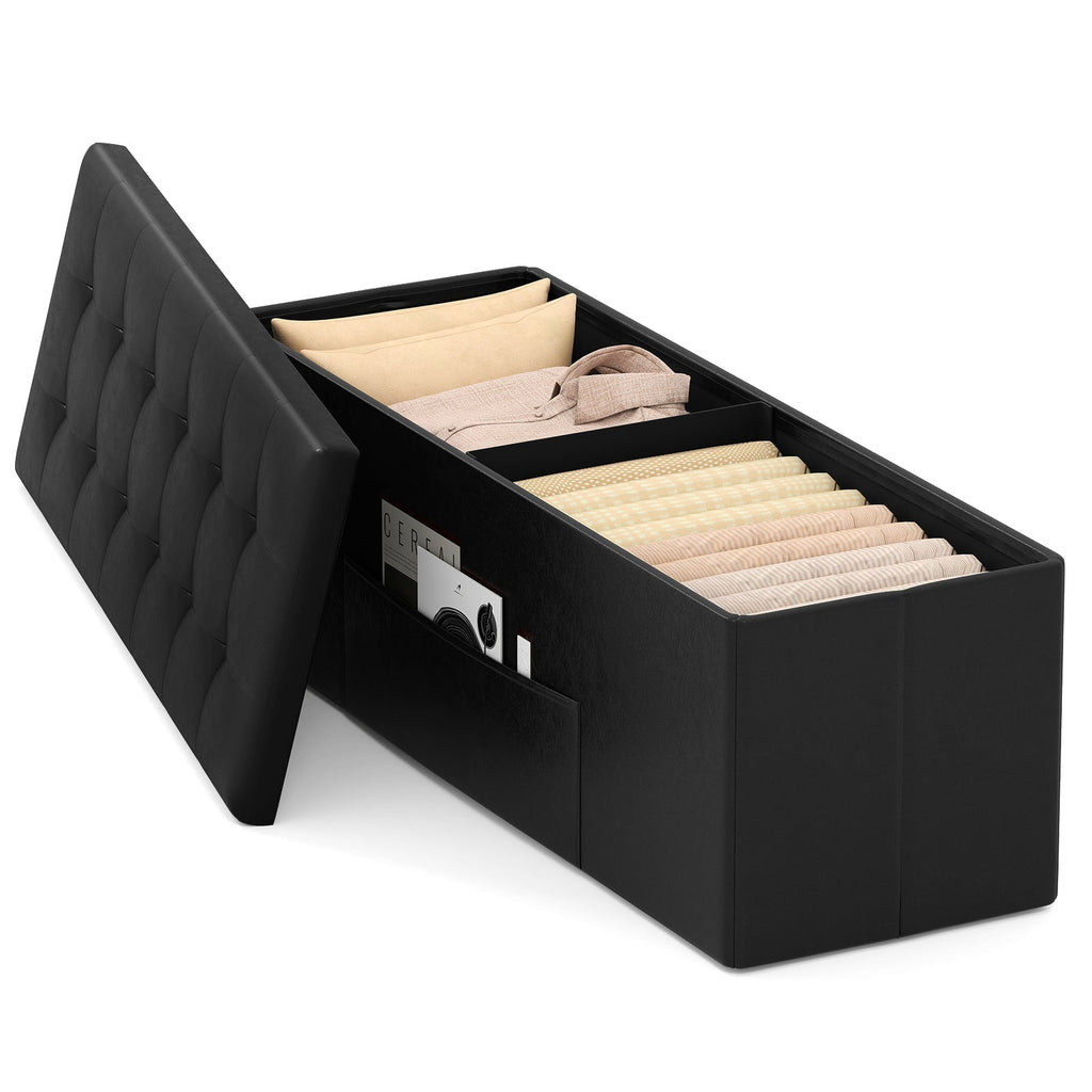 43 Inches Folding Storage Ottoman Bench Foot Rest Stool End of Bed Bench