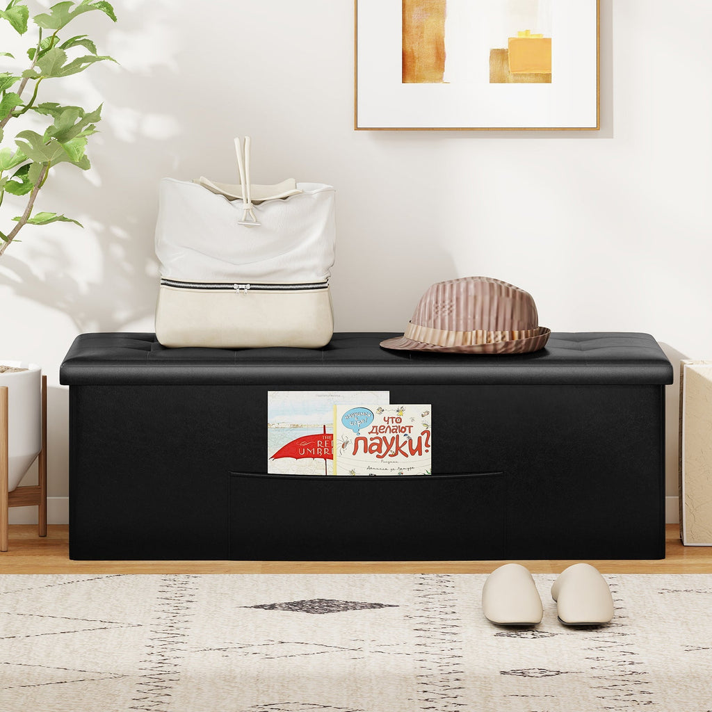 43 Inches Folding Storage Ottoman Bench Foot Rest Stool End of Bed Bench