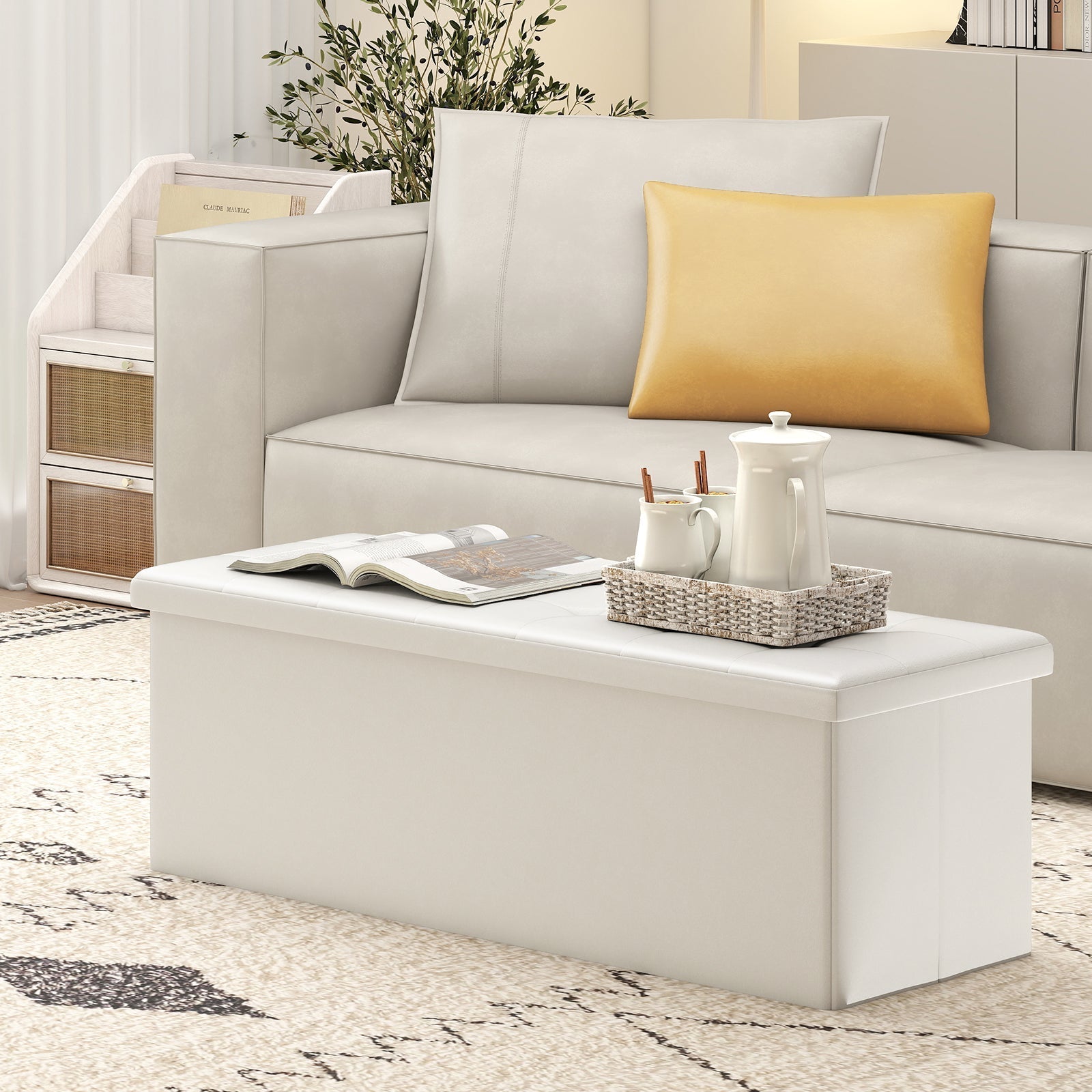43 Inches Folding Storage Ottoman Bench Foot Rest Stool End of Bed Bench