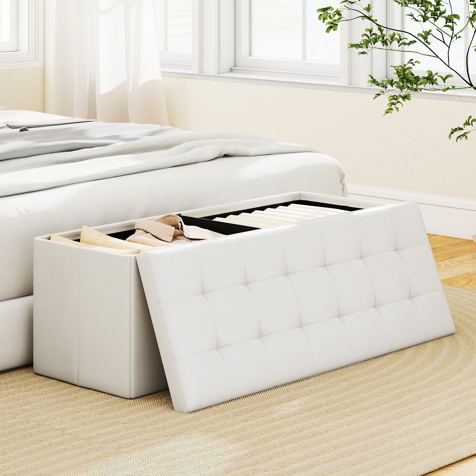 43 Inches Folding Storage Ottoman Bench Foot Rest Stool End of Bed Bench