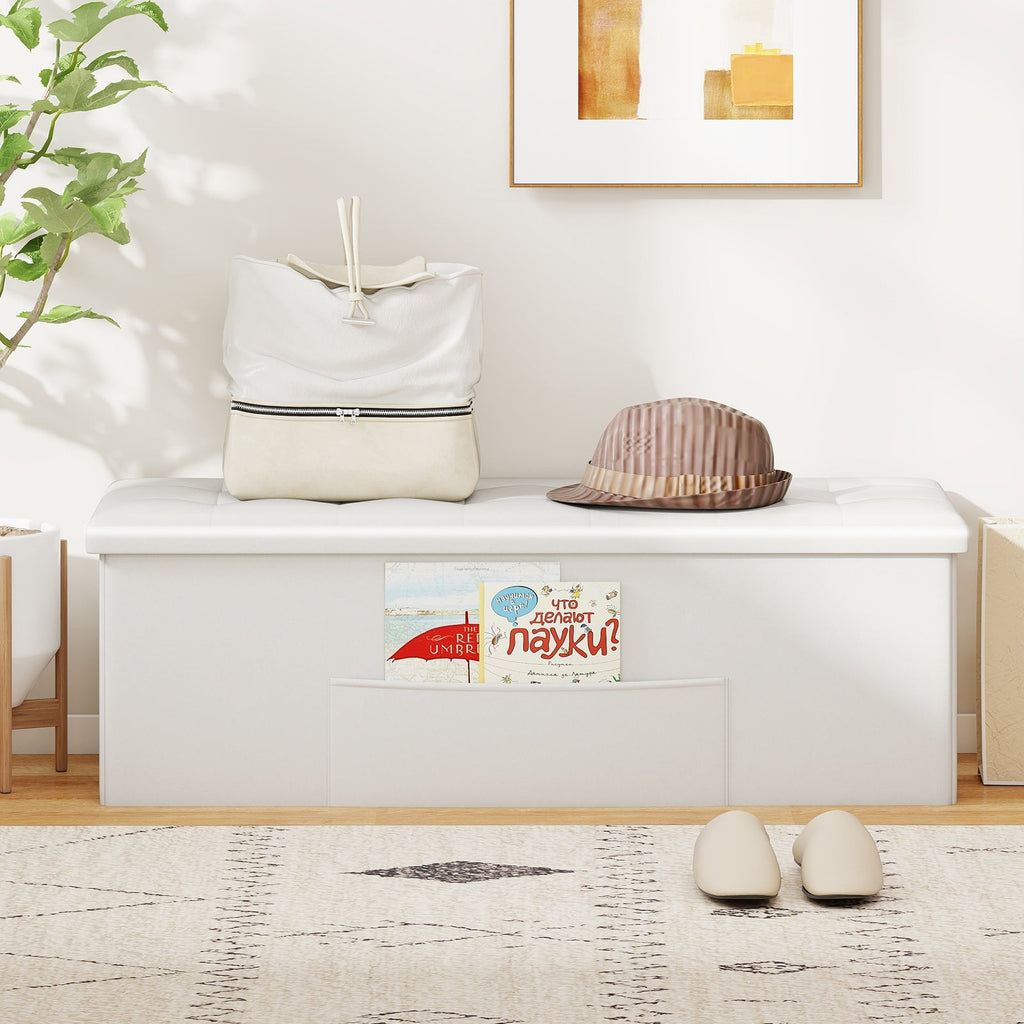 43 Inches Folding Storage Ottoman Bench Foot Rest Stool End of Bed Bench