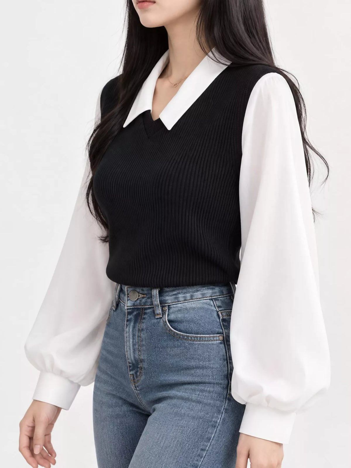 Layered Look Long Sleeve Blouse