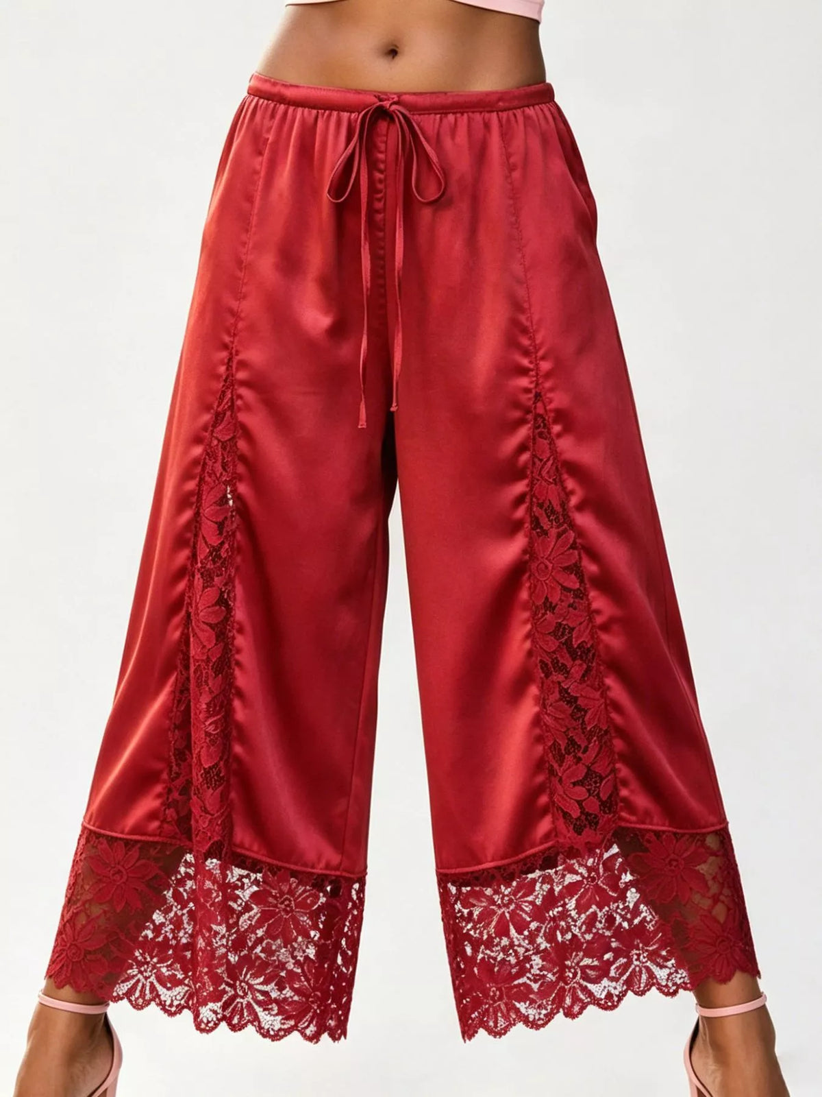 Lace Trim Wide-Leg Cropped Pants