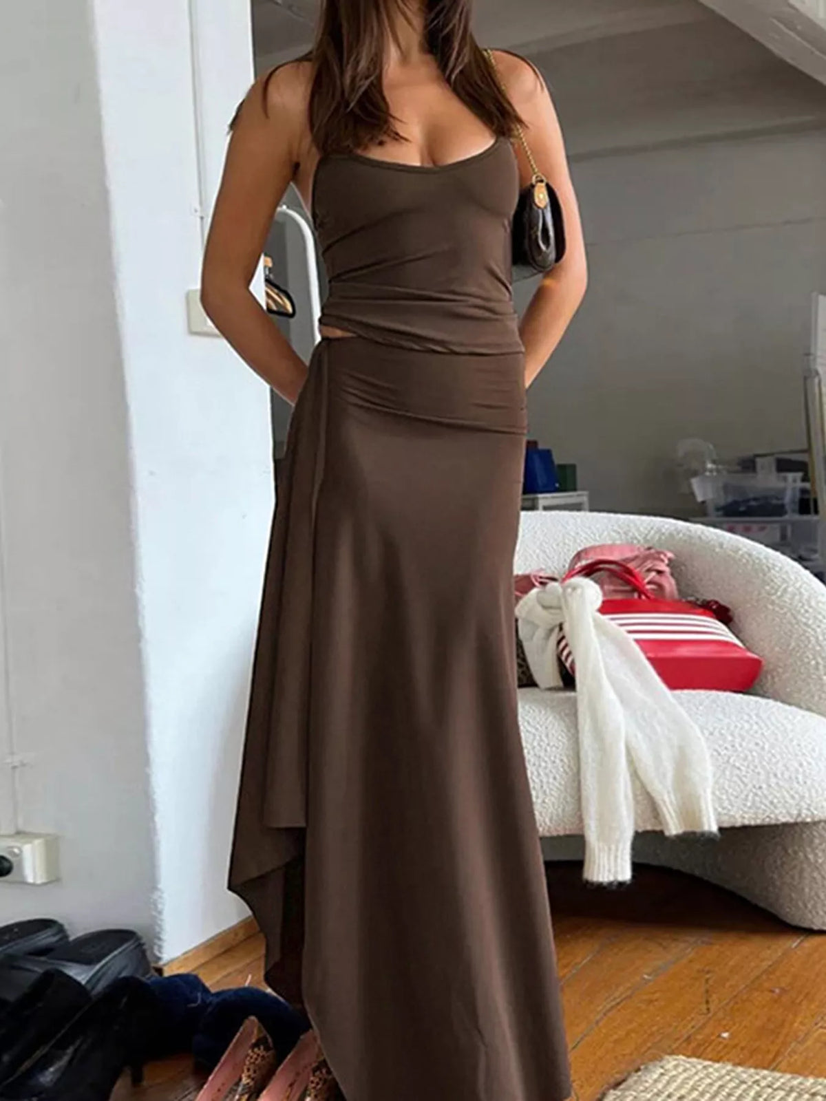 Scoop Neck Tank Top and Maxi Skirt Set