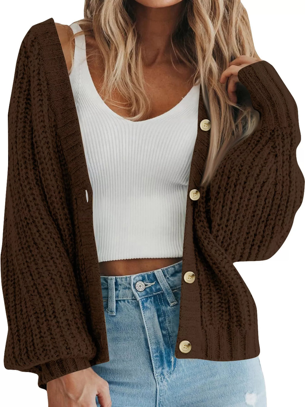 Full Size Chunky Knit Button-Down Cardigan Plus Size