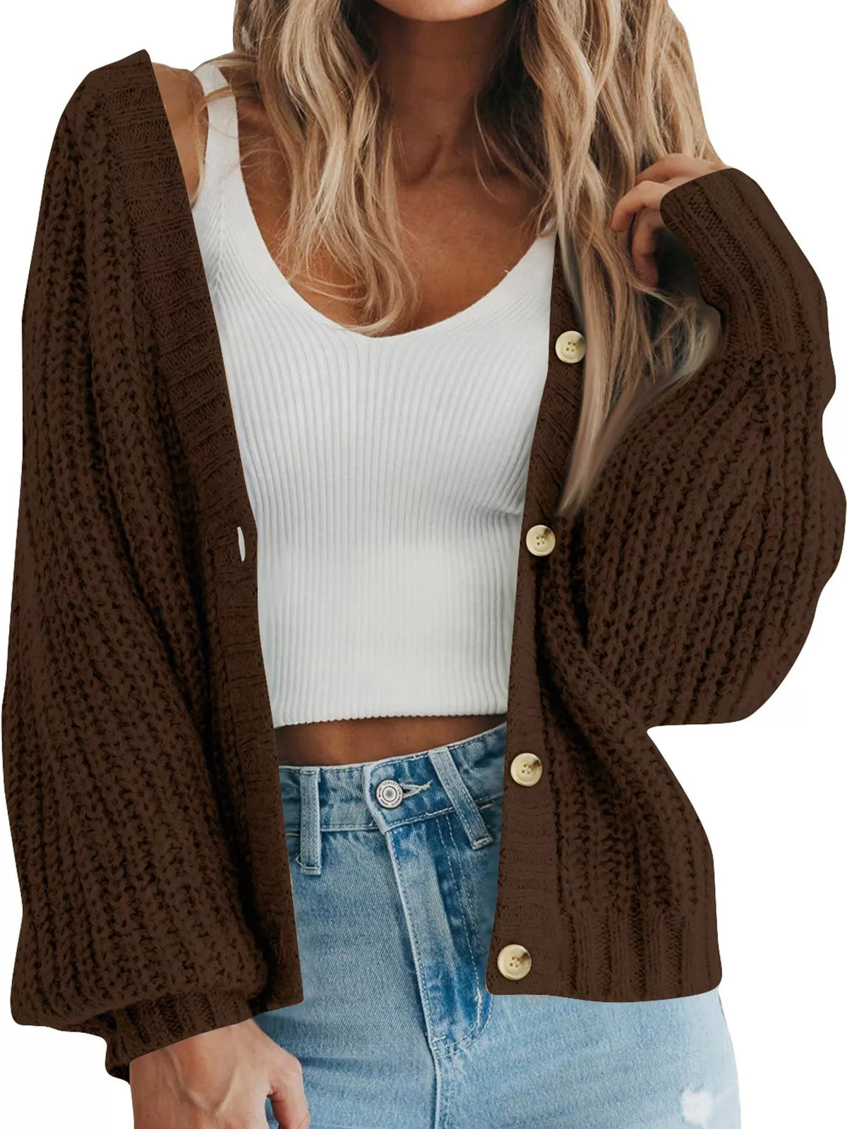 Full Size Chunky Knit Button-Down Cardigan Plus Size