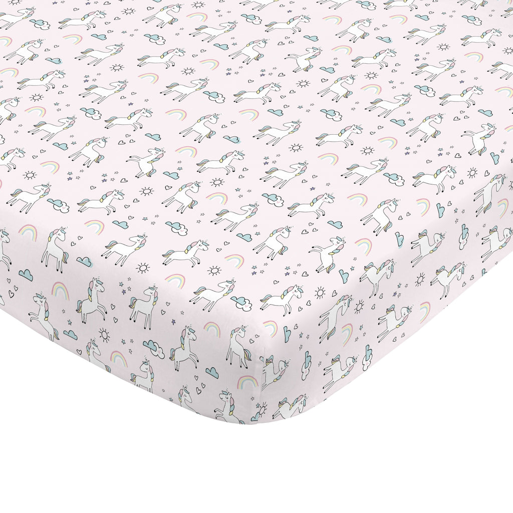 NoJo Super Soft Pink Unicorn Nursery Mini Crib Fitted Sheet