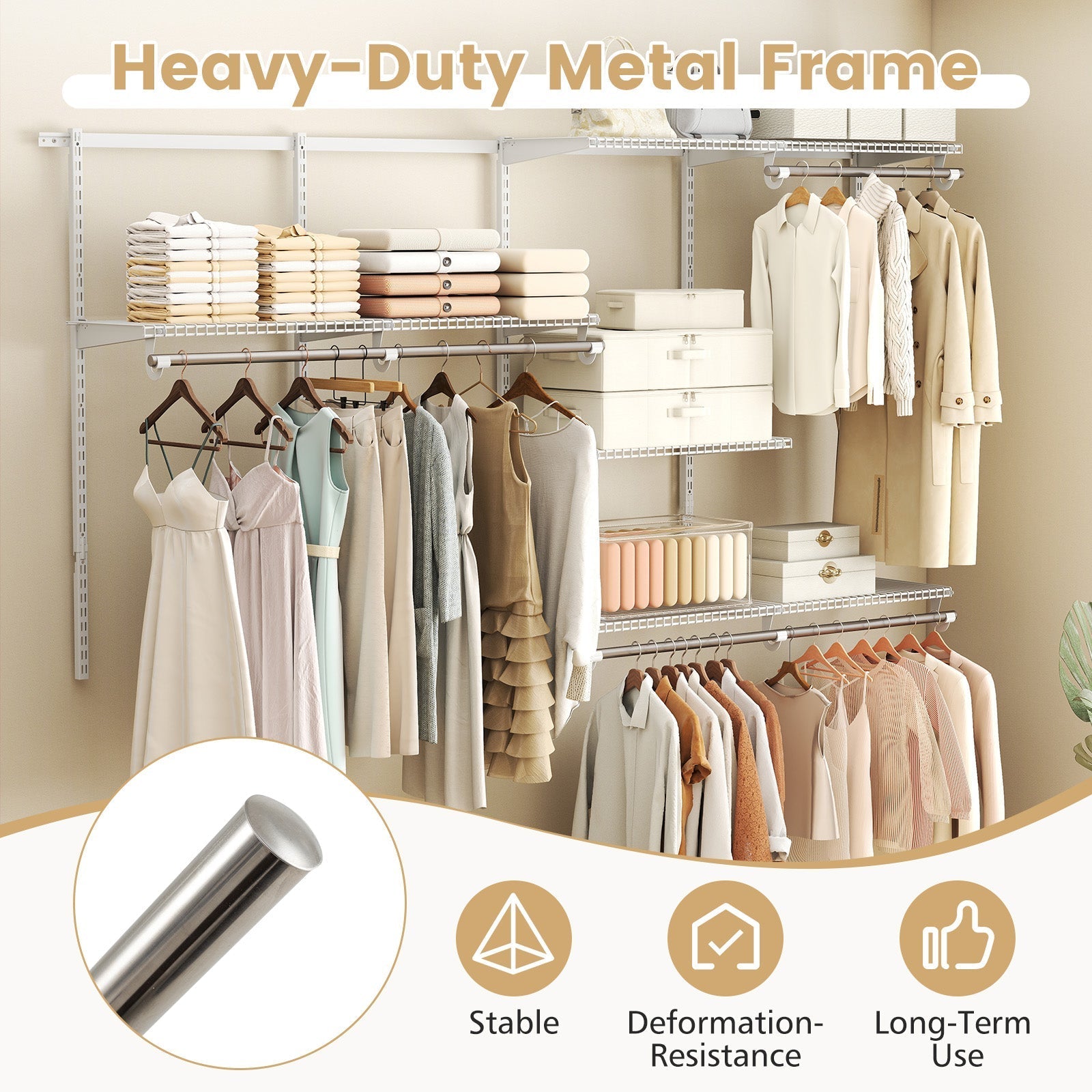 Closet System 4-8 FT Wall-Mounted Closet Shelves and Rod