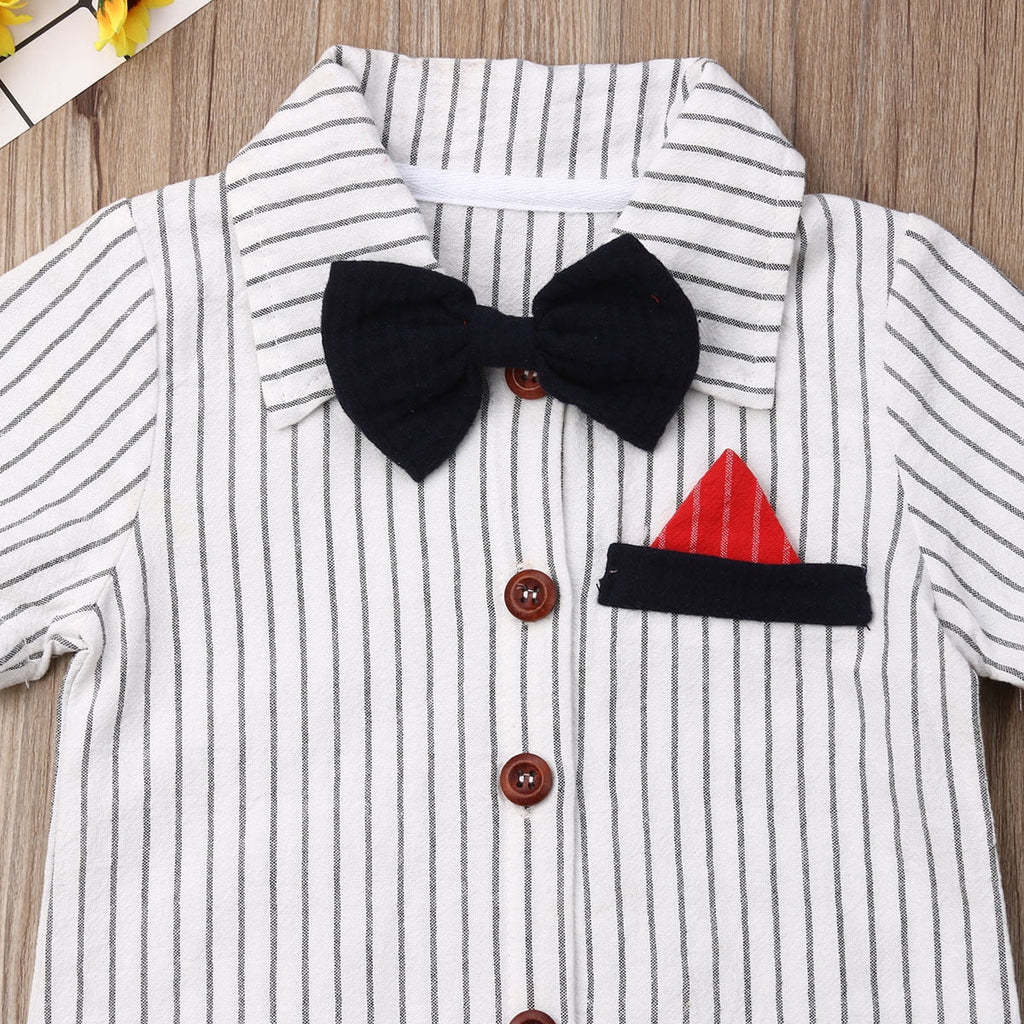 Baby Boy Striped Jumpsuit with Bow Tie