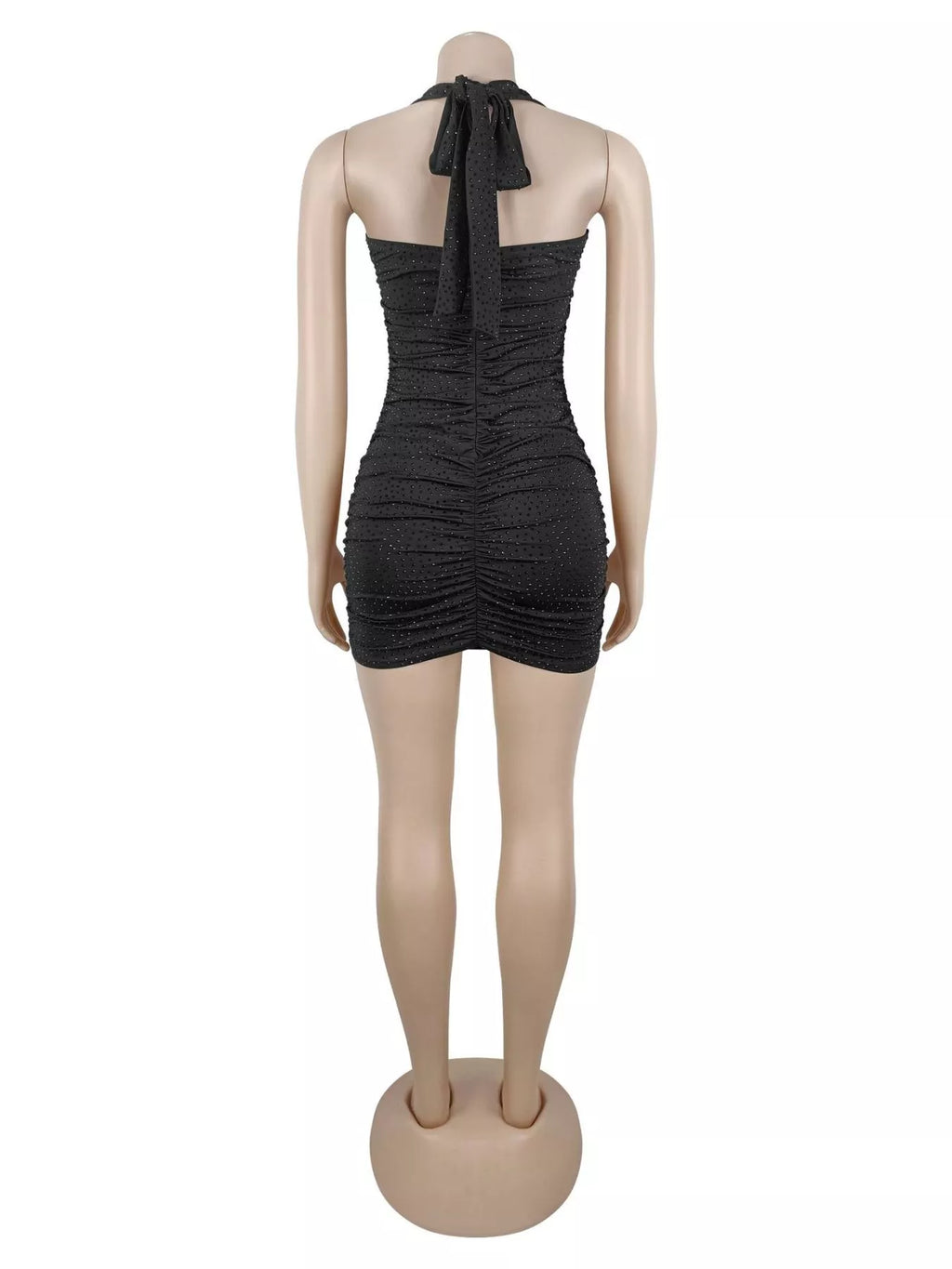 Rhinestone Ruched Halter Neck Bodycon Mini Dress