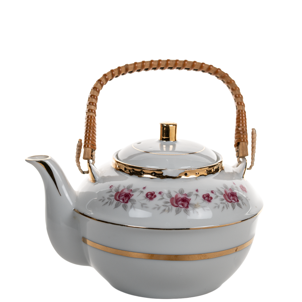 Japanese Nasco Fine China Rose Pattern Teapot with Rattan Handle