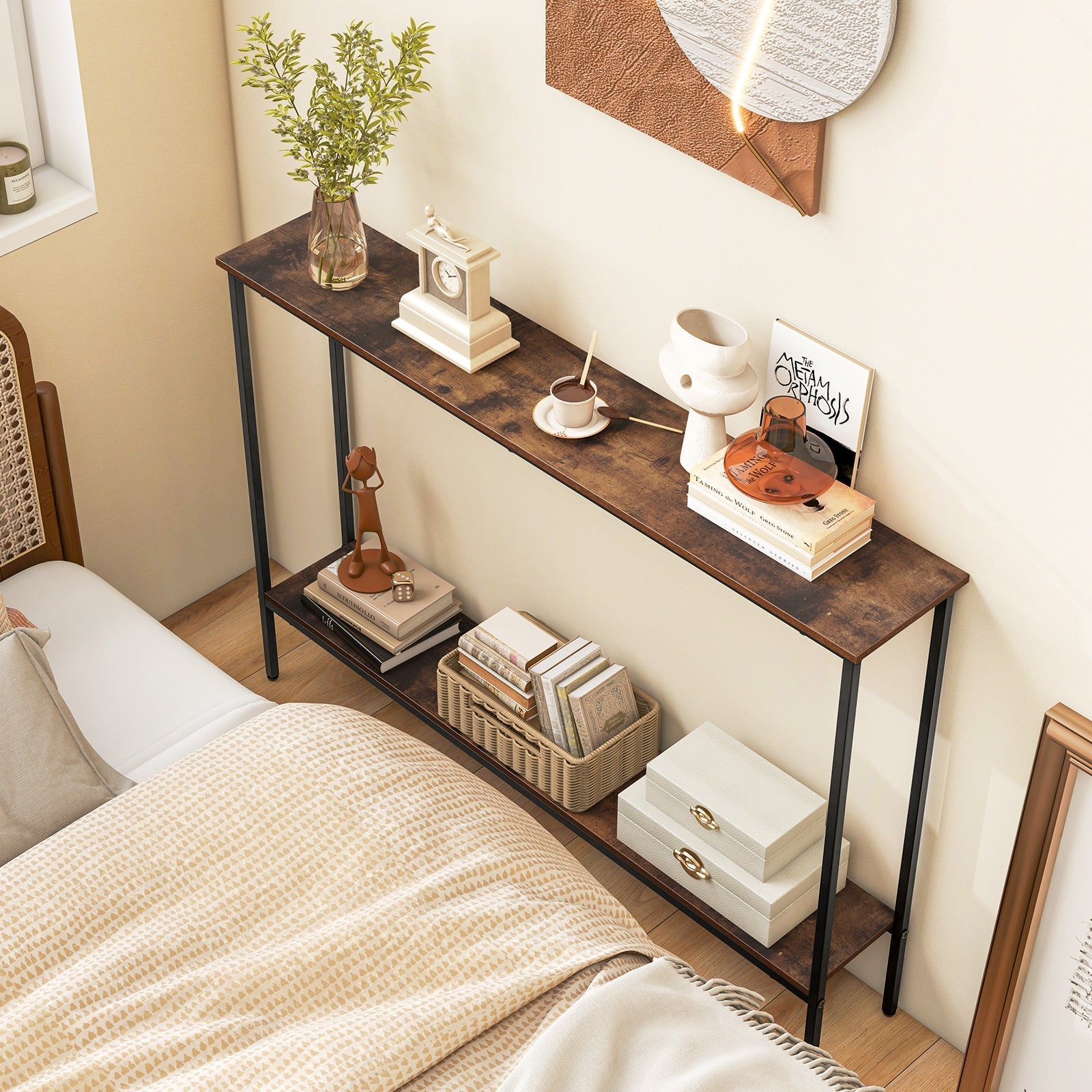 44 Inch Console Table with Shelf with Dual Anti-Tipping Kits
