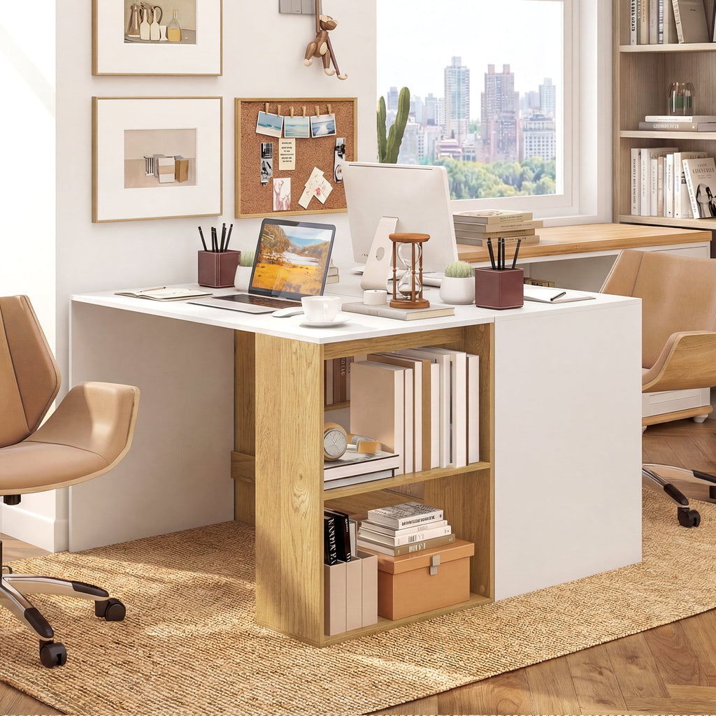 44 Inch Wooden Computer Desk with Bookshelf for Small Space