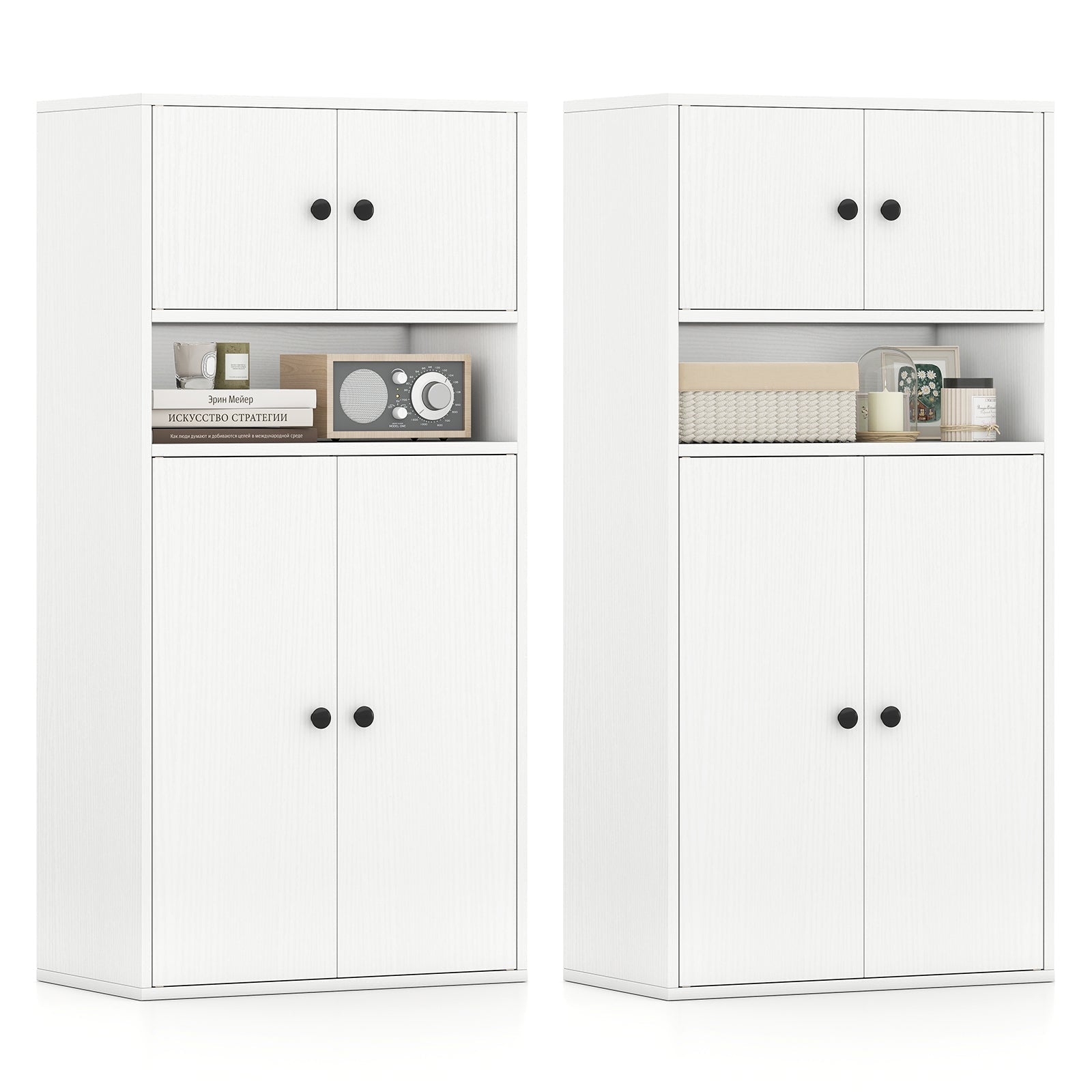 44 Inches Tall Bookshelf with Doors and Adjustable Shelf