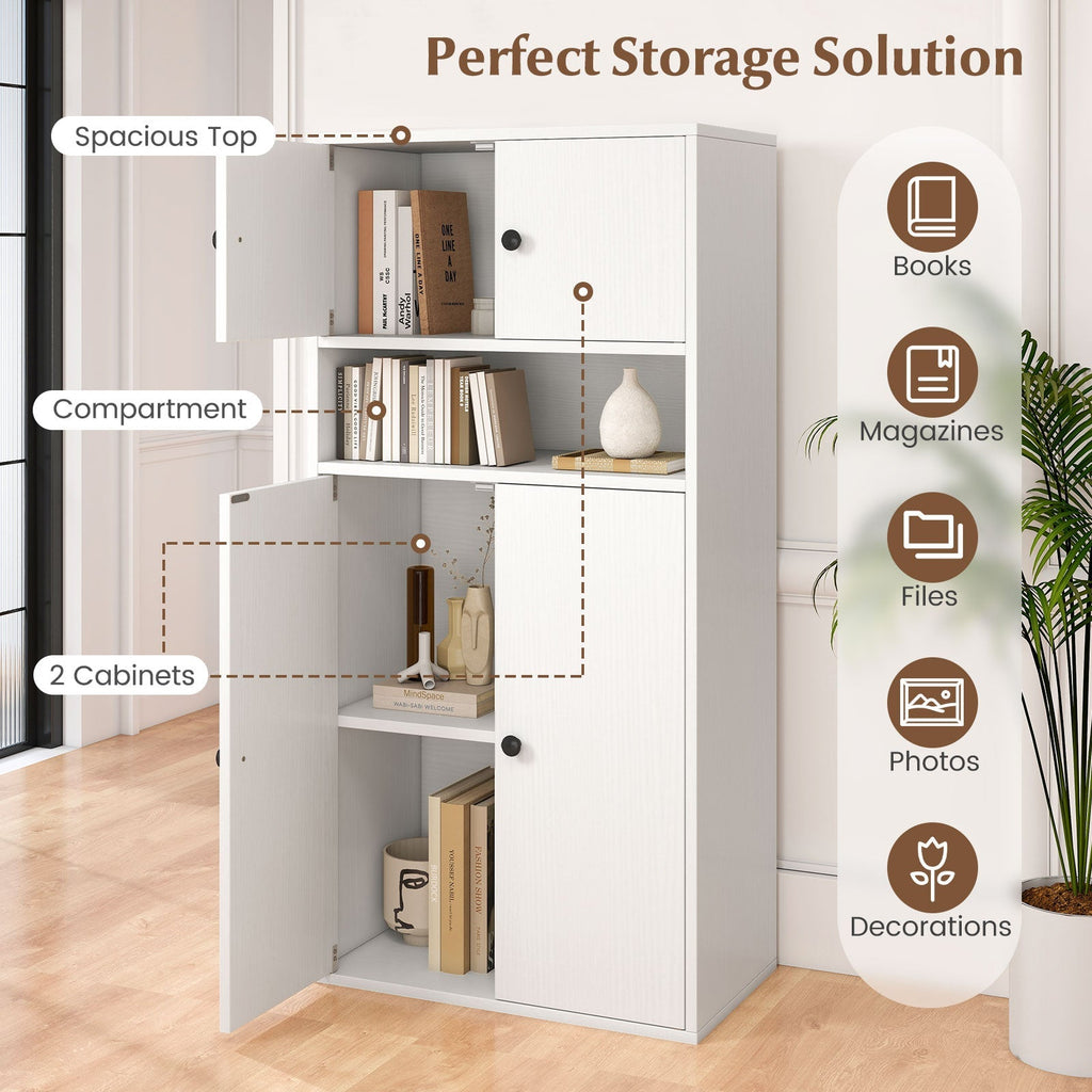 44 Inches Tall Bookshelf with Doors and Adjustable Shelf
