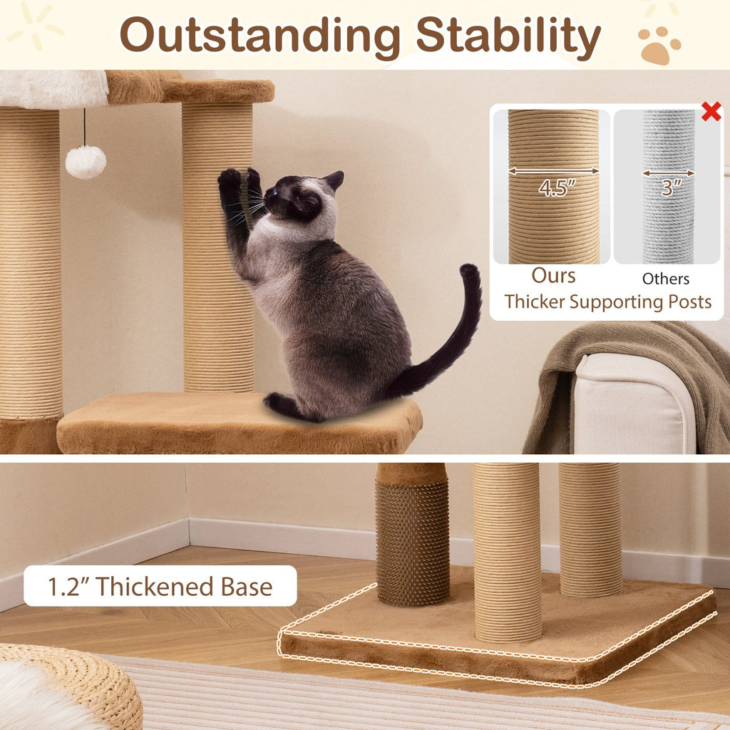 44 Inches Modern Cat Tree for Indoor Cats with Plush Padded Perch and Dangling Ball-Coffee