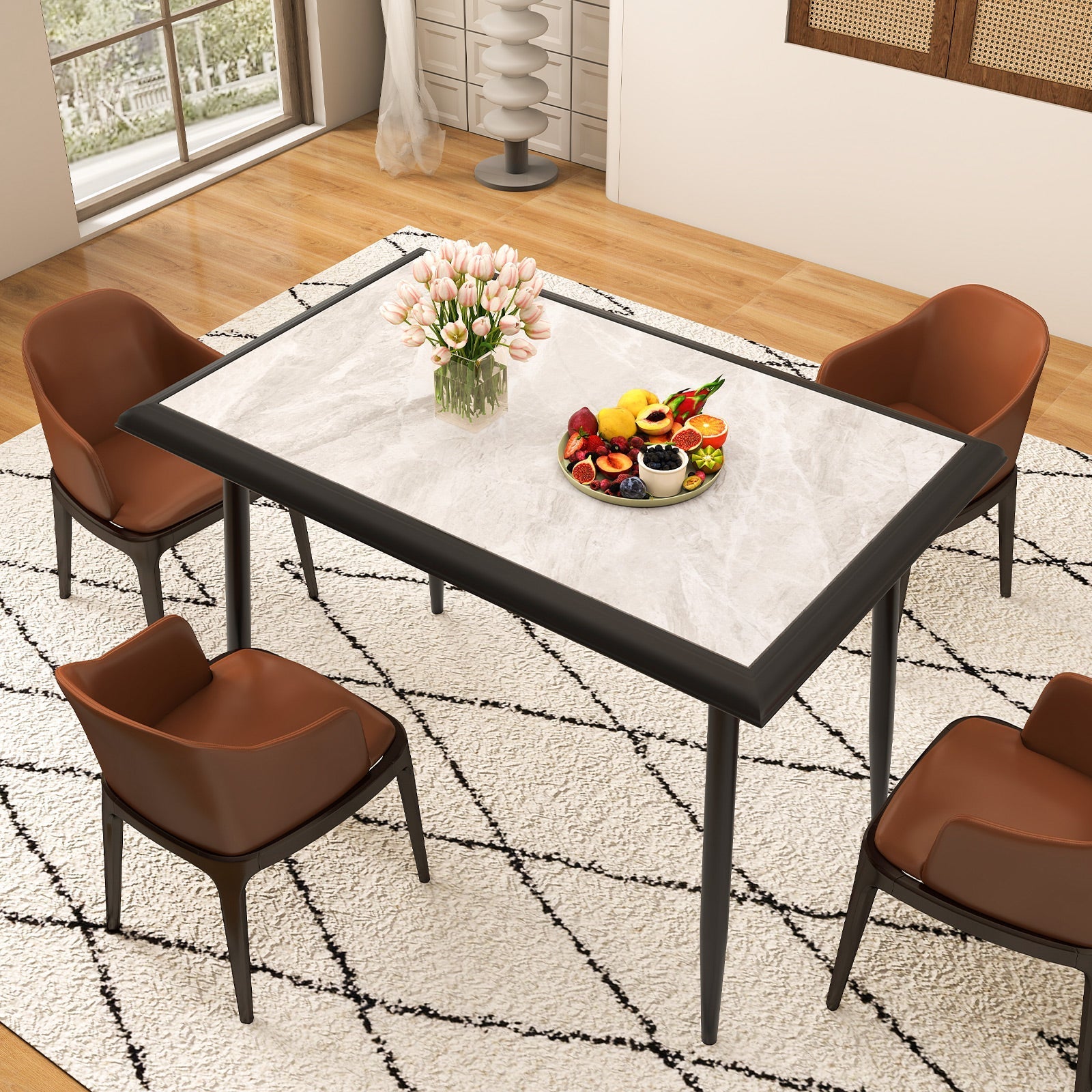 Sintered Stone Dining Table 44" Rectangular Kitchen Table with Metal Frame Indoor Modern Breakfast Table for Living Room Dining Room-Golden