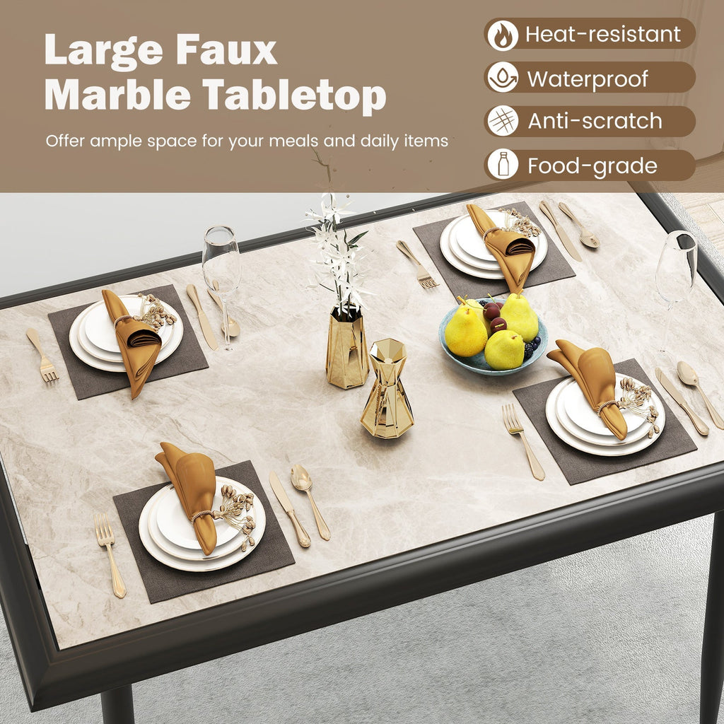 Sintered Stone Dining Table 44" Rectangular Kitchen Table with Metal Frame Indoor Modern Breakfast Table for Living Room Dining Room-Golden