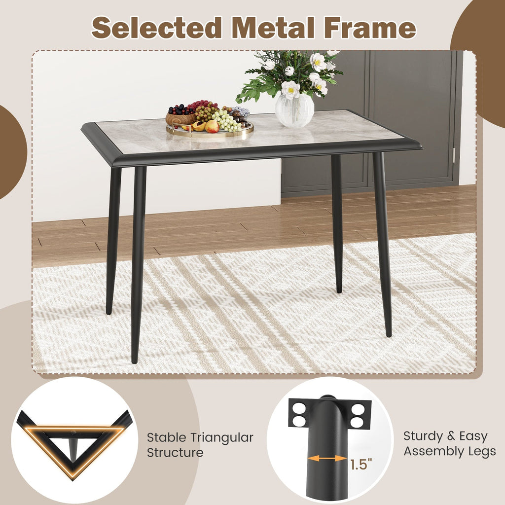 Sintered Stone Dining Table 44" Rectangular Kitchen Table with Metal Frame Indoor Modern Breakfast Table for Living Room Dining Room-Golden