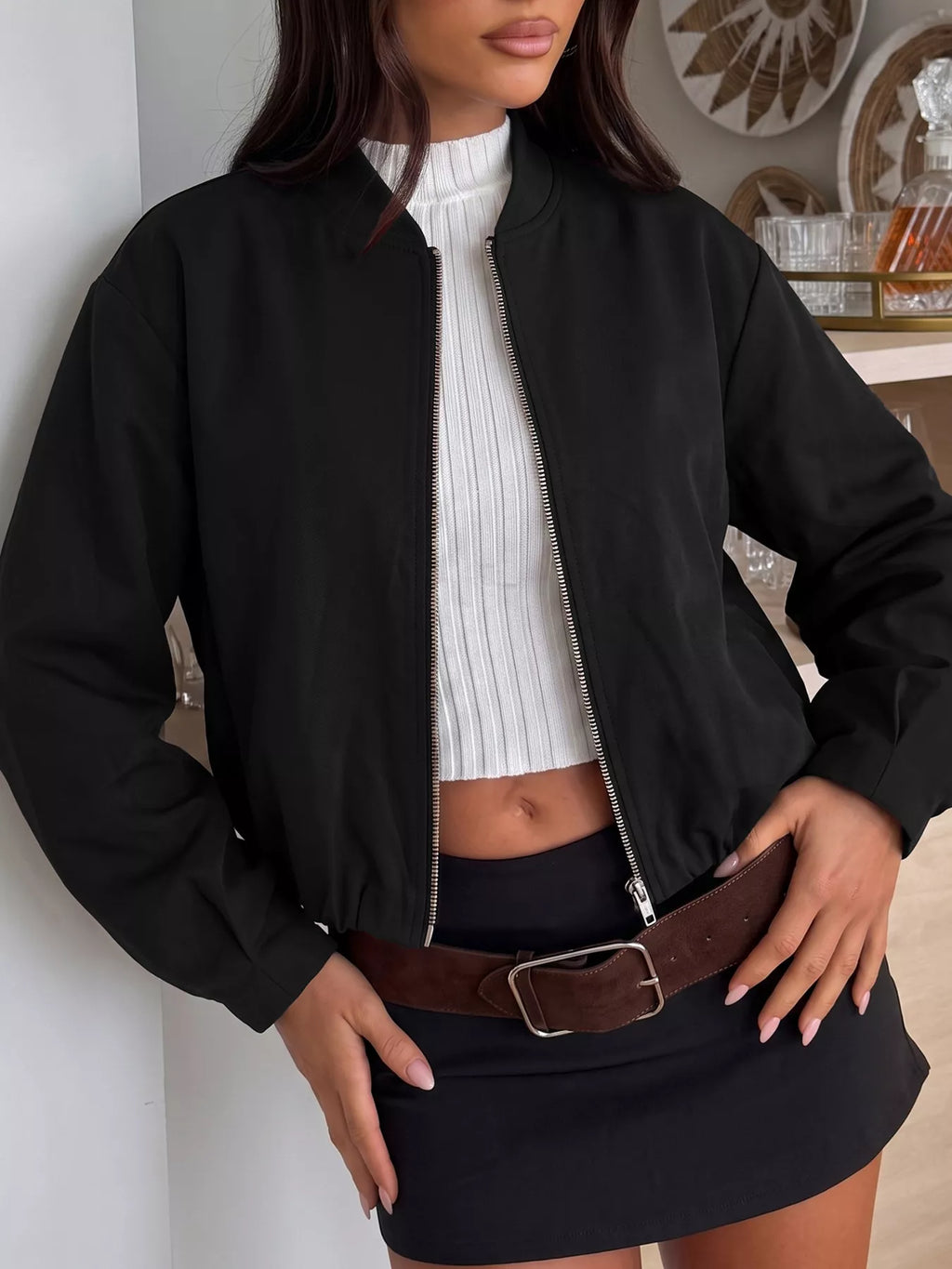 Zip-Up Dropped Shoulder Jacket
