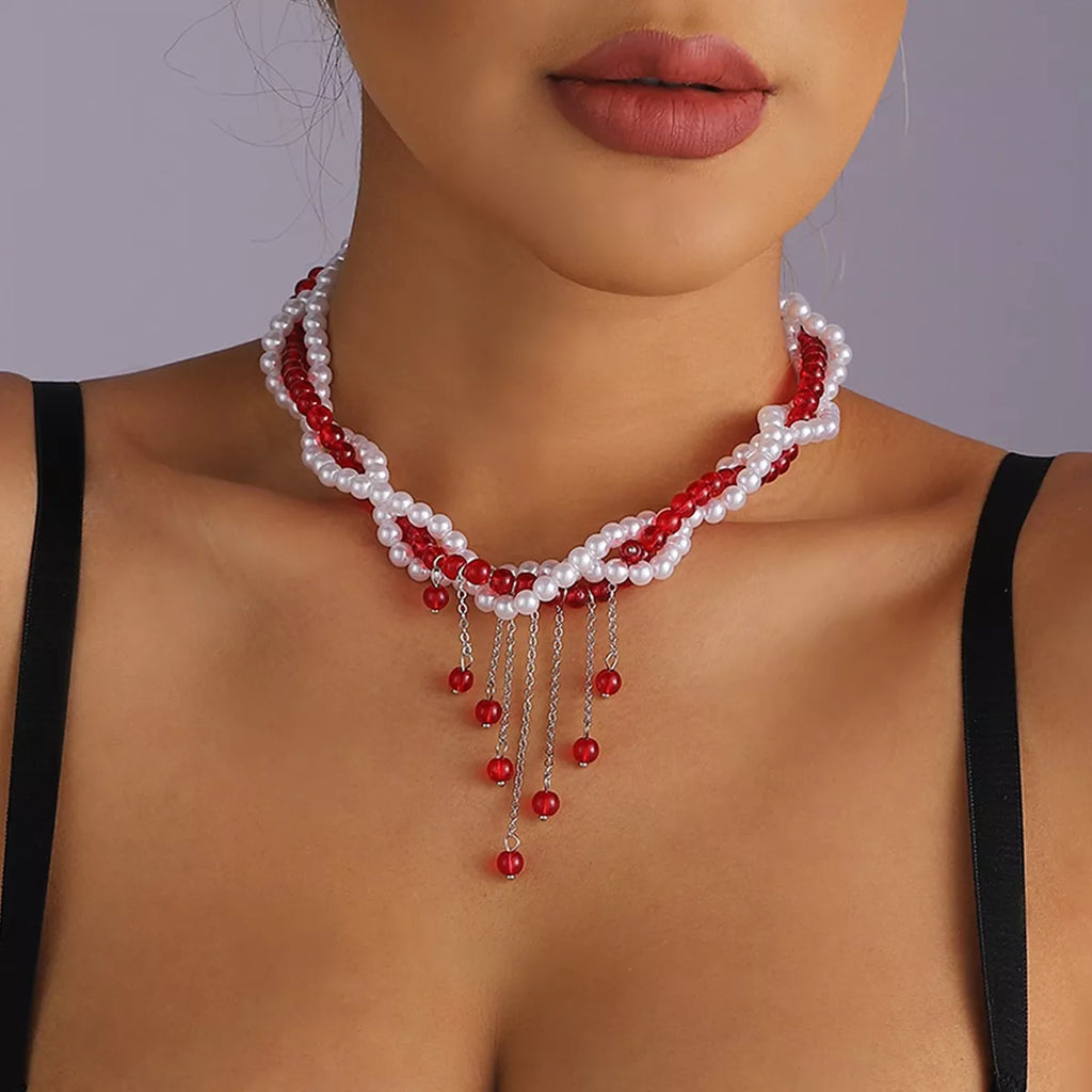 Twisted Bead Tassel Necklace