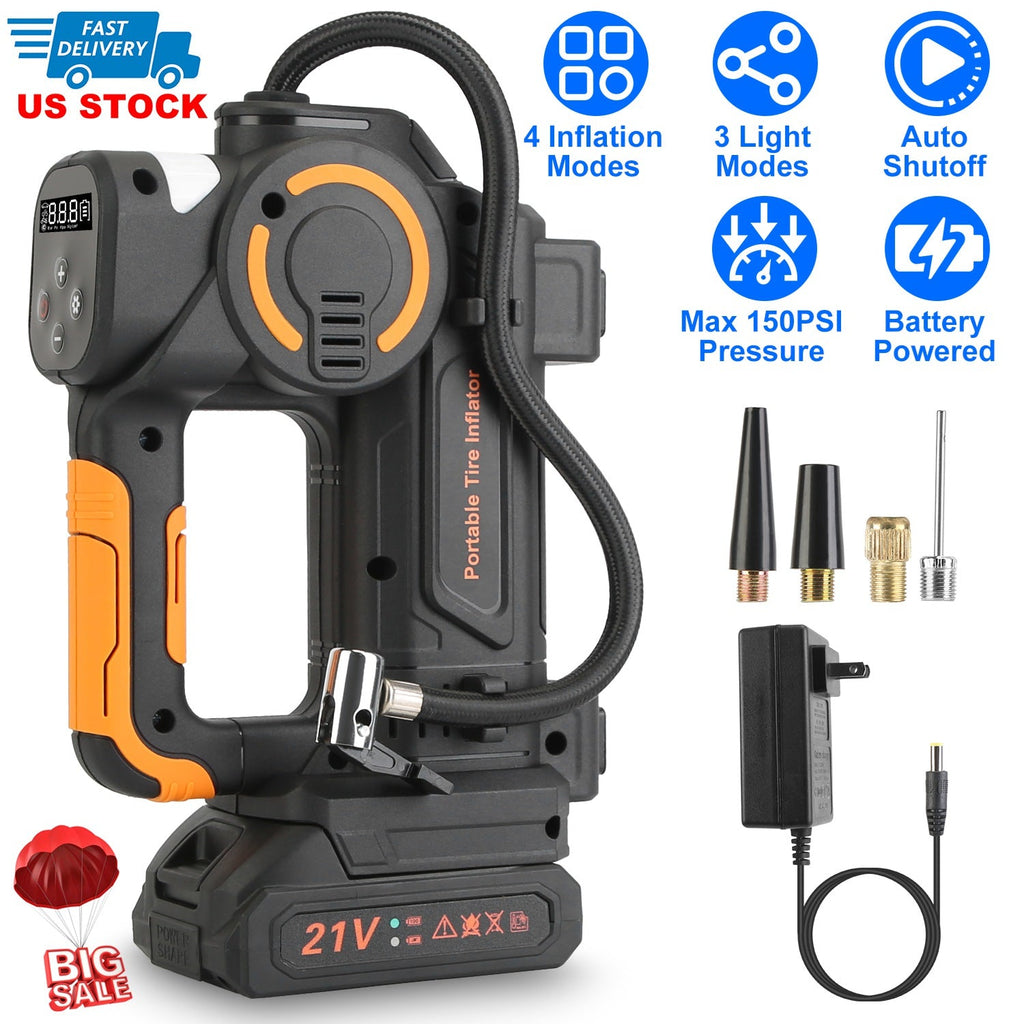 Cordless Tire Inflator with LED Light for Cars & Bikes