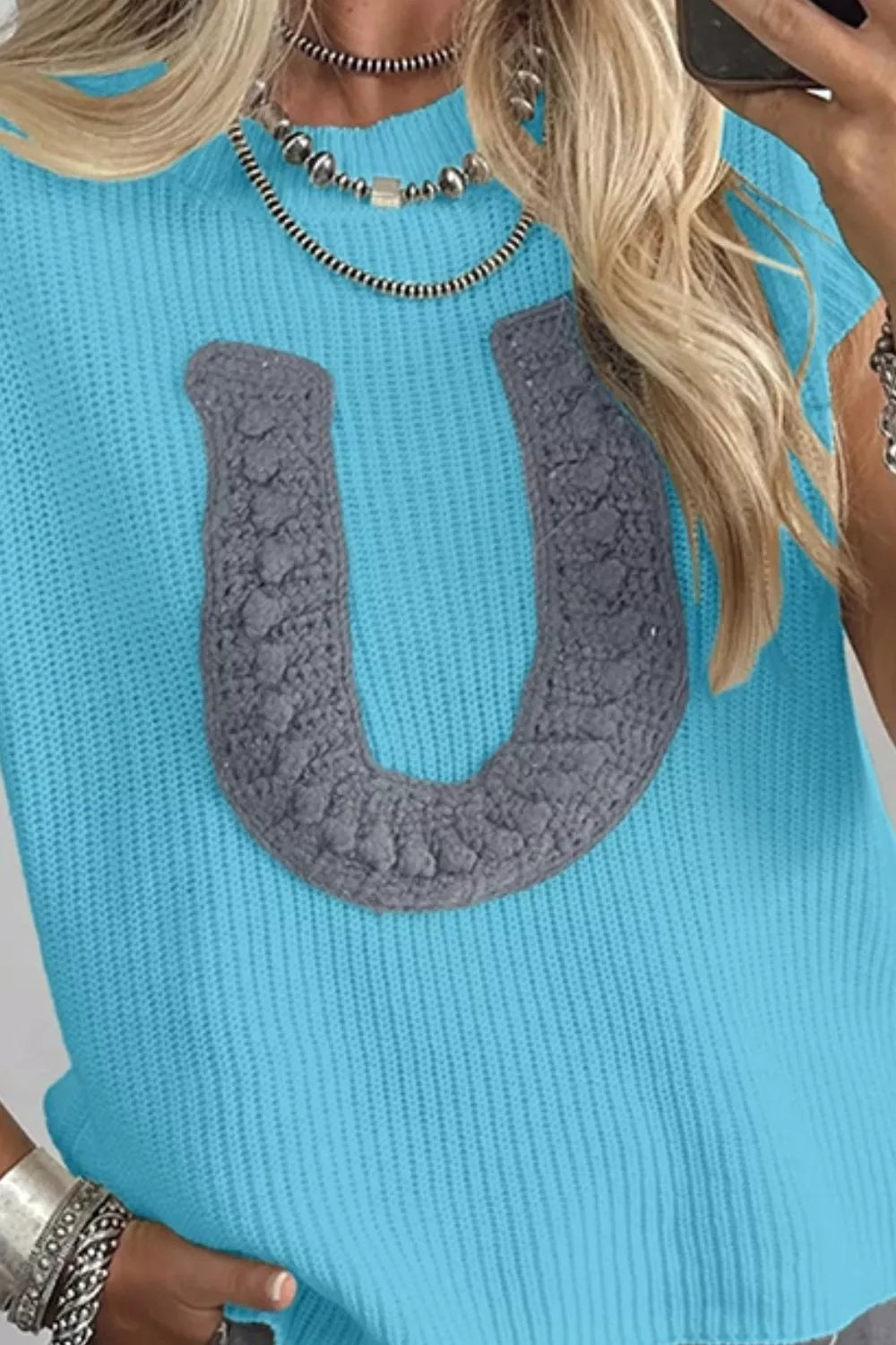 Horseshoe Cap Sleeve Sweater