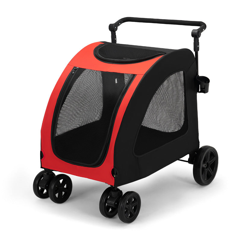 Foldable Pet Stroller For Multi Cats And Large Dogs Lightweight With 5 Screen Windows Secure Zipper Closure
