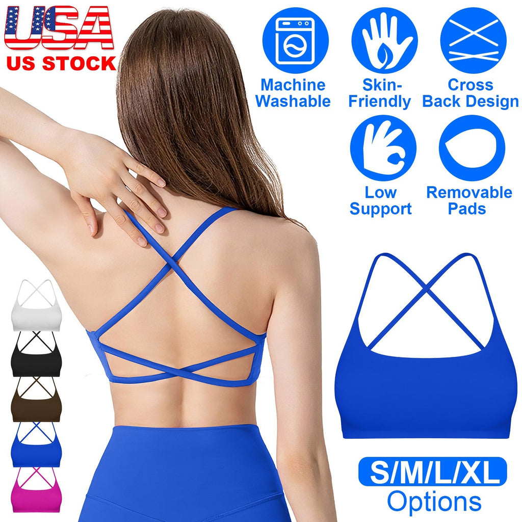 Cross Back Padded Sports Bra with Removable Pads
