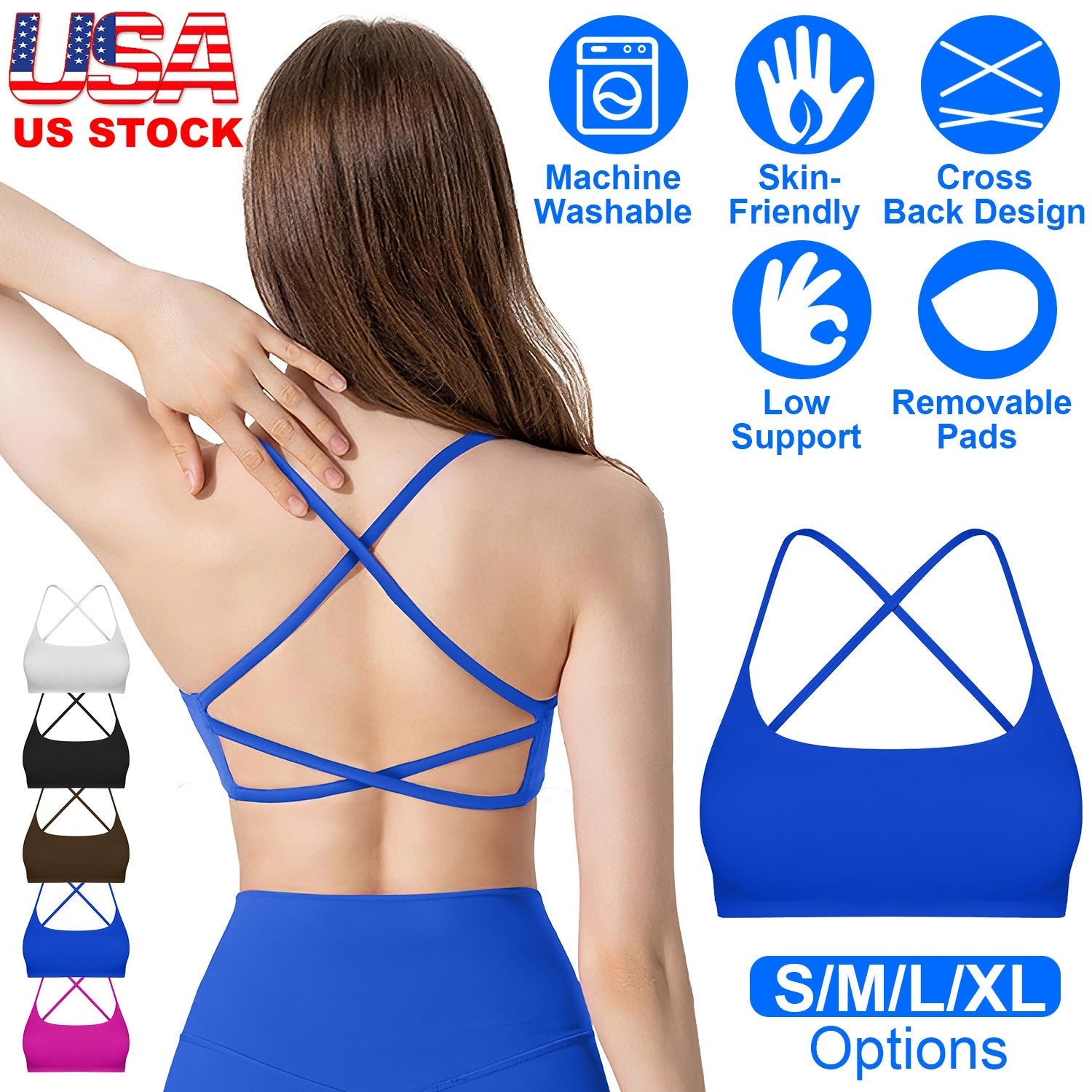 Cross Back Padded Sports Bra with Removable Pads
