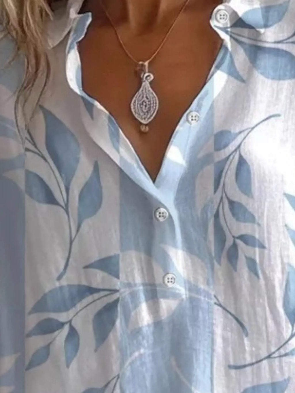 Leaf Print Long Sleeve Blouse