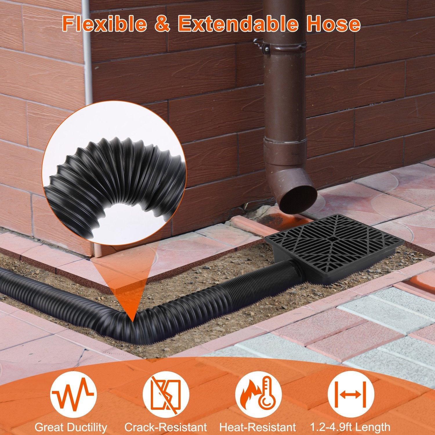 Gutter Downspout Extension, Low Profile Extendable Hose