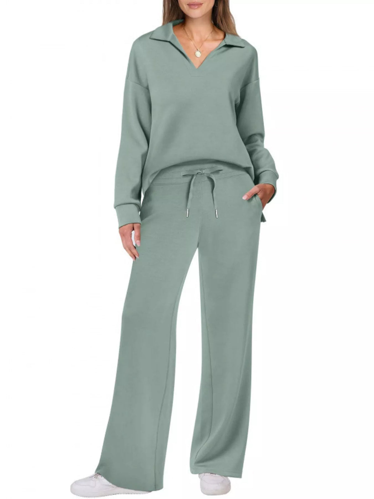 Dropped Shoulder Top and Pants Set
