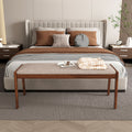 45 Inch Farmhouse Backless Bench with Rubber Wood Legs and Fabric Padded Seat-Beige