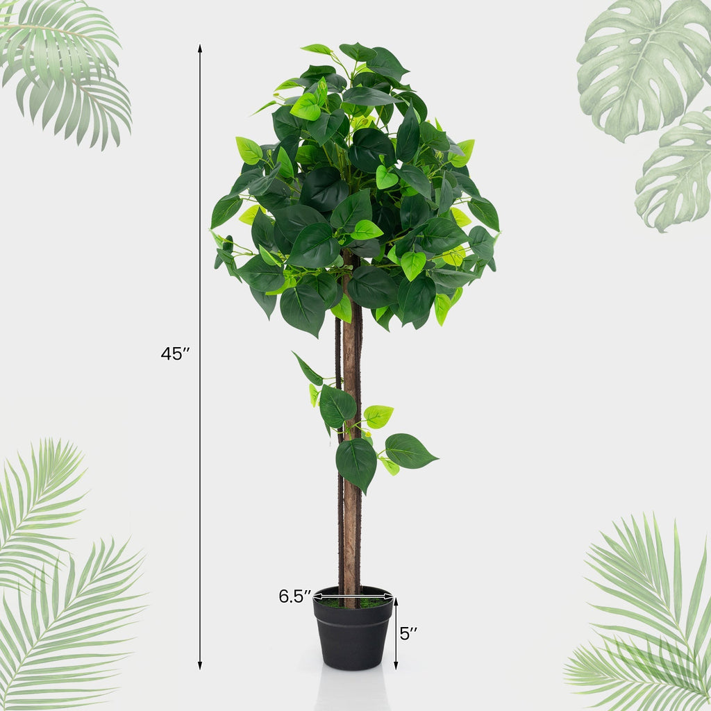 45 Inches Artificial Hydrangea Tree with Real Wood Trunk and Realistic Hydrangea Leaves