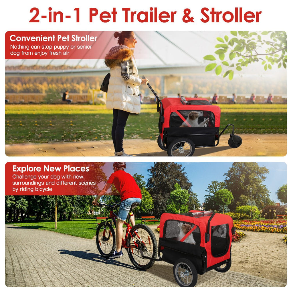 2-in-1 Pet Bike Trailer and Stroller for Small to Medium Pets