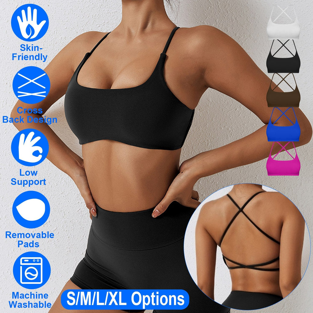 Cross Back Padded Sports Bra with Removable Pads