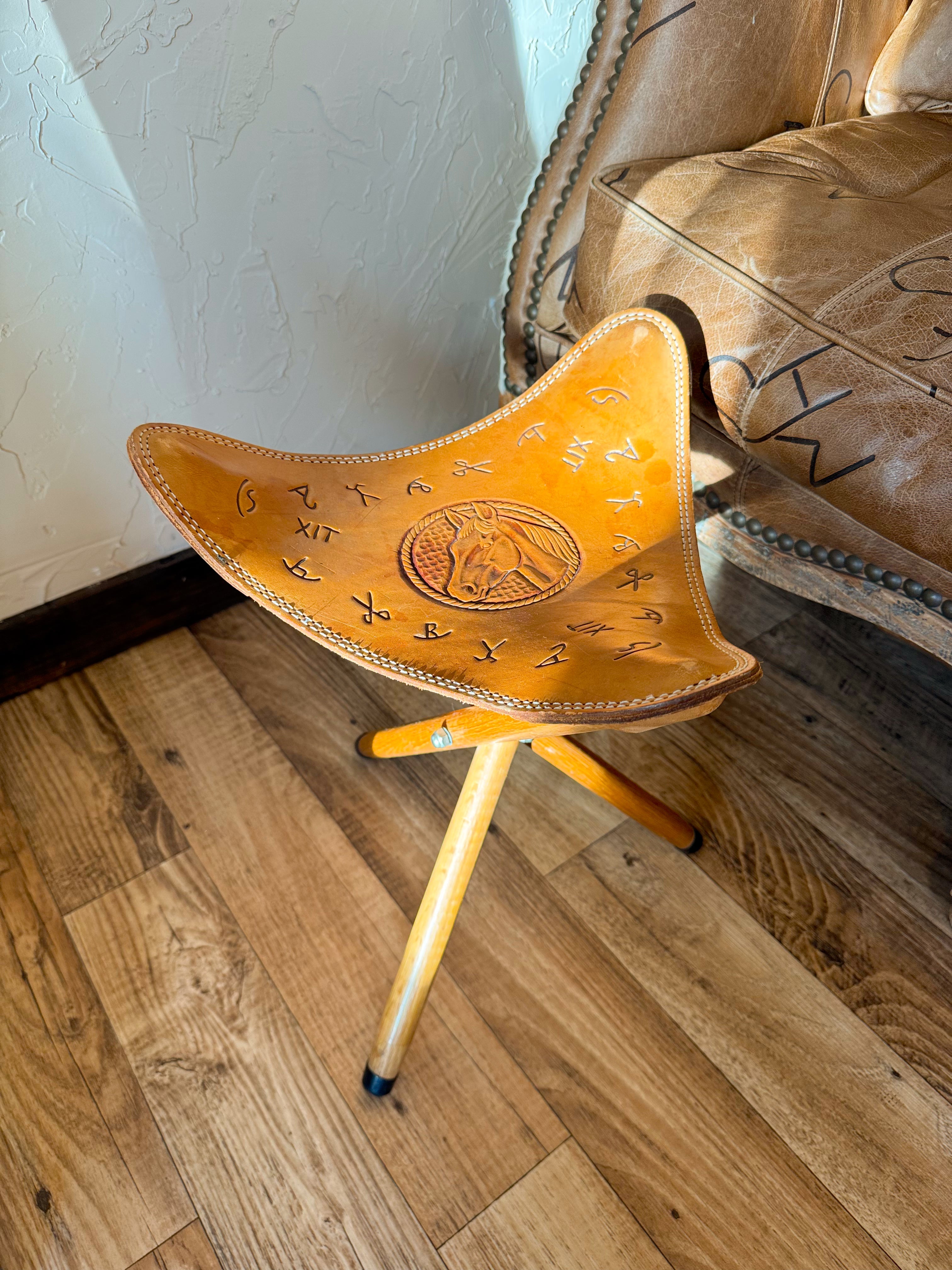 RARE Vintage Western Cattle Brand Stool
