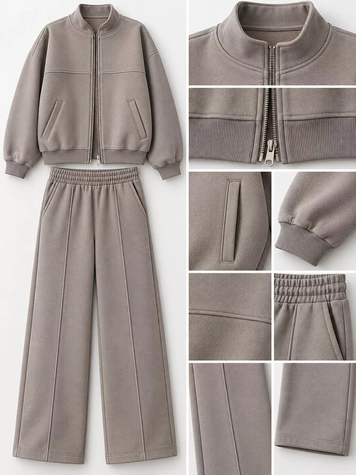 Casual Zip-Up Jacket and Wide-Leg Sweatpants Set