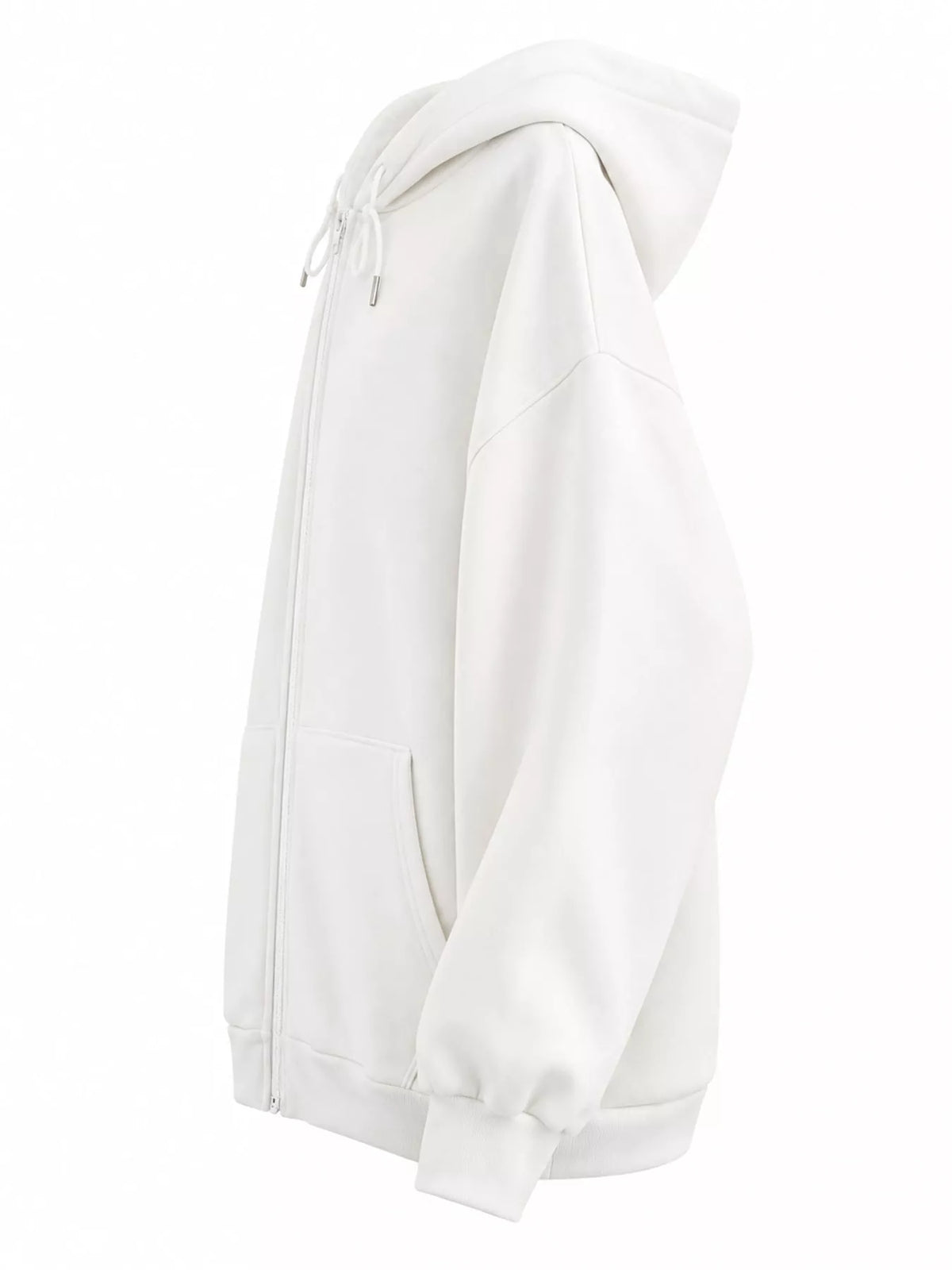 Full Size Oversized Solid Zip-Up Hoodie with Drawstring Plus Size