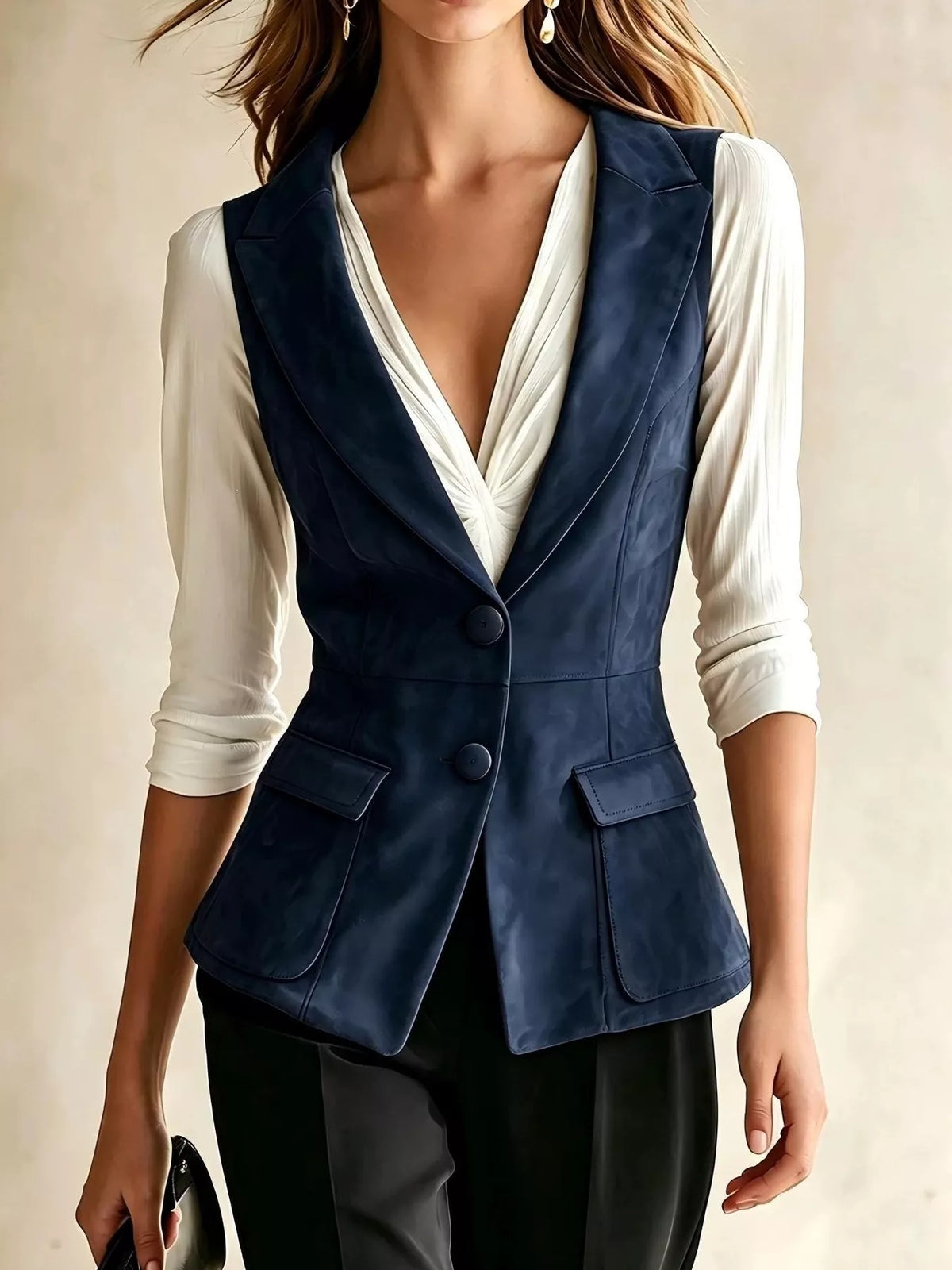 Button-Front Closure Suede Vest Coat