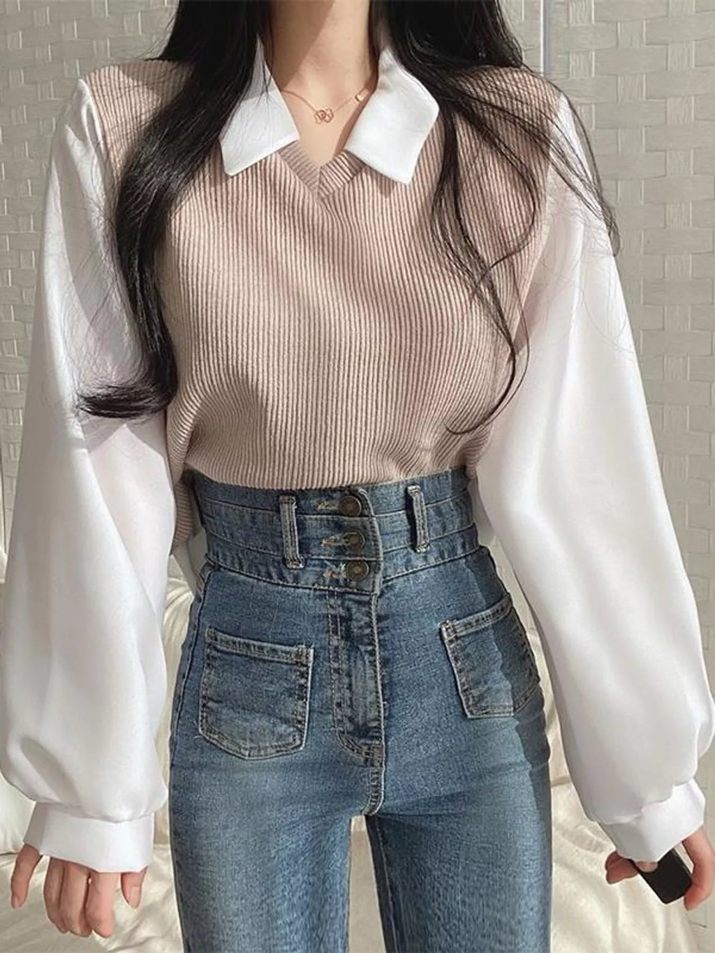 Layered Look Long Sleeve Blouse
