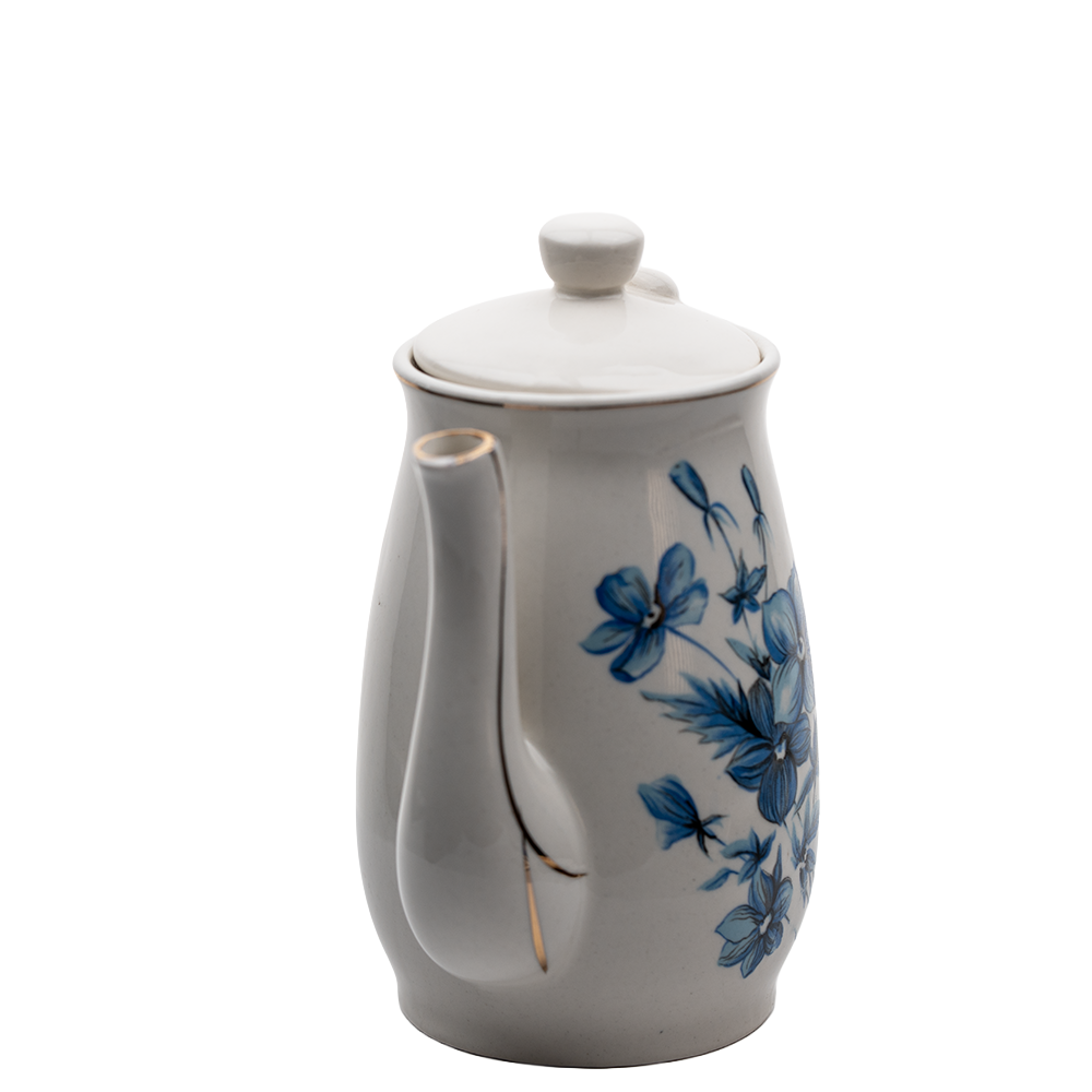 Japanese Porcelain Electric Teapot – Blue Floral Mid‑Century Design
