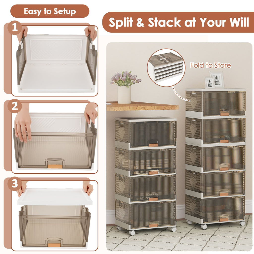3/4/5/6-Cube Stackable Storage Bins with Detachable Wheels